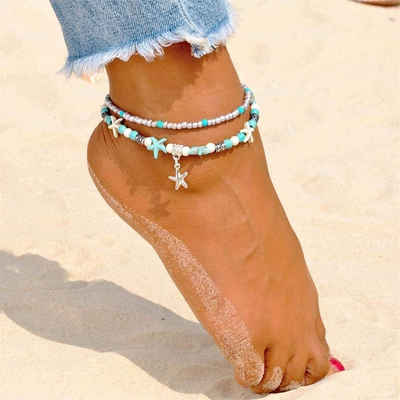 Alster Herz Fußkette mit Anhänger Fußkettchen mit Anhänger, Seestern, Starfish J0162 (1-tlg), Schmuck für Sommerurlaub am Strand