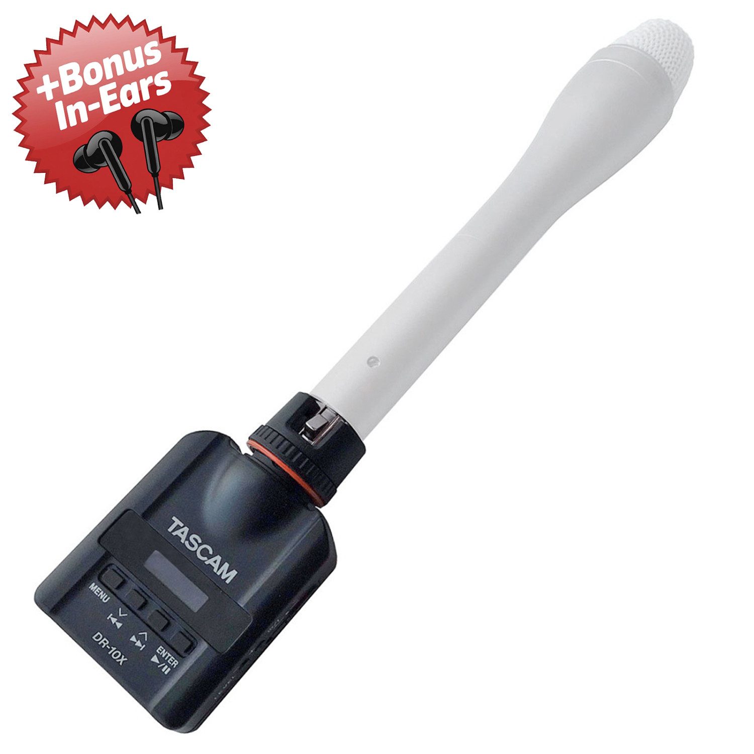 Tascam Tascam DR-10X Audio-Recorder + Bonus In-Ear Kopfhörer Digitales Aufnahmegerät (Kompakter Audiorecorder)