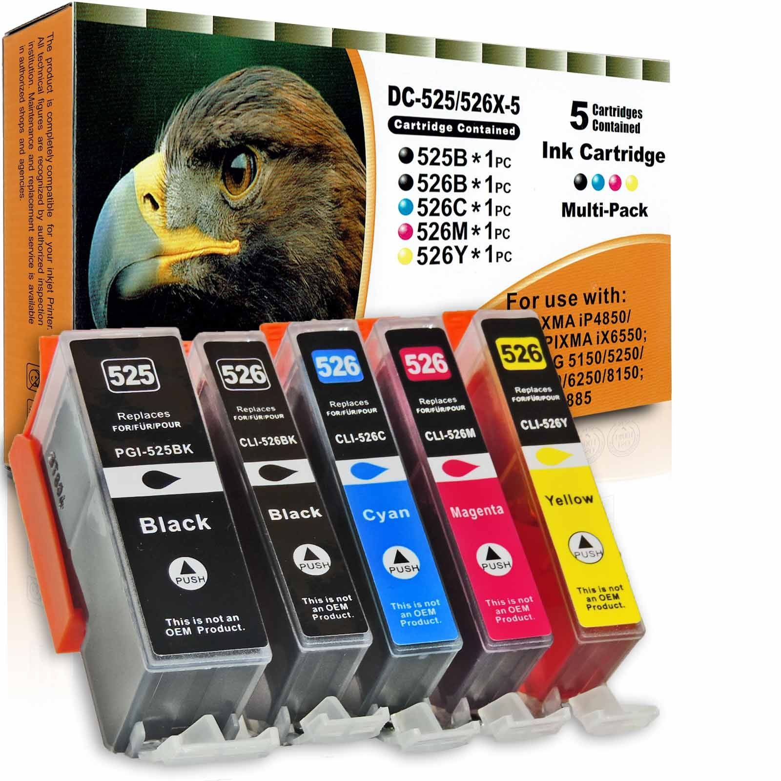 Kompatibel Canon PGI-525, CLI-526 Multipack 5-Farben (Schwarz pigmenti Tintenpatrone (Set, 895)
