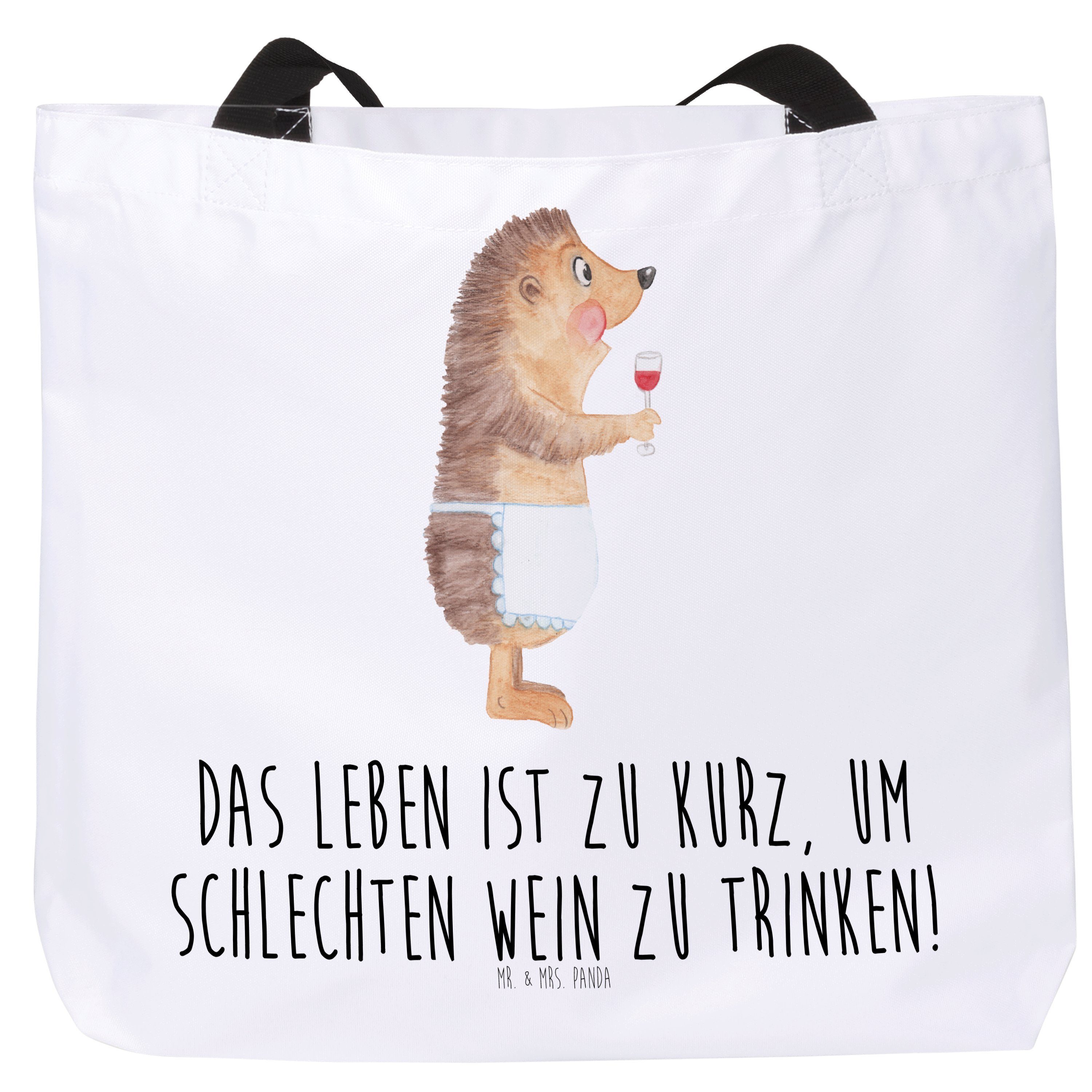 Mr. & Mrs. Panda Shopper Igel mit Wein - Weiß - Geschenk, Tiermotive, Tasche, Gute Laune, Allt (1-tlg)