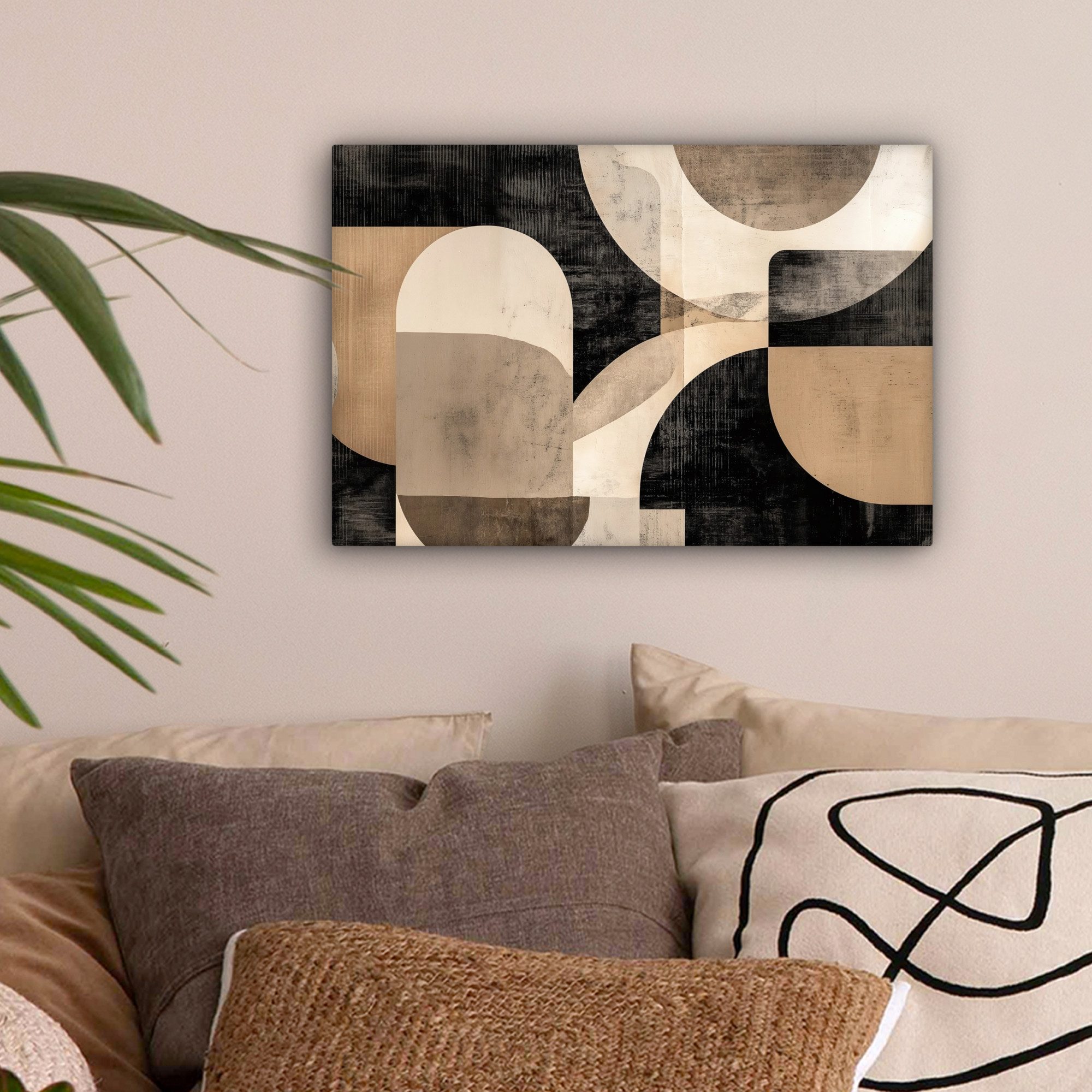 OneMillionCanvasses® Leinwandbild Abstrakt - Formen - Modern - Beige, Fotodruck (1 St), Leinwand Bilder Klein, Wand Dekoration Aesthetic 30x20 cm