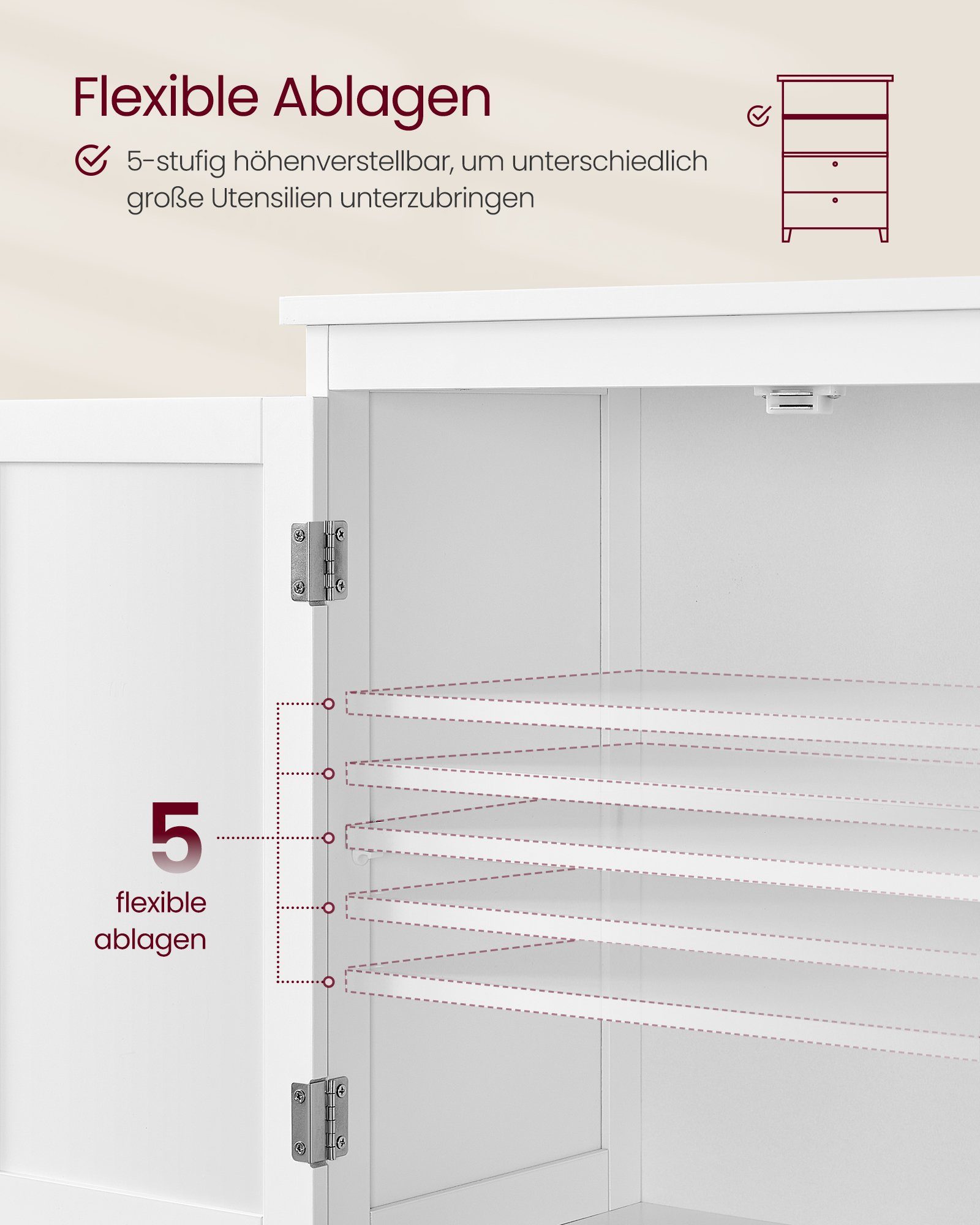 VASAGLE Badkommode Badezimmerschrank Badschrank verstellbare Ablage, mit 2 Türen und 2 Schubladen, 30 x 60 x 110 cm, Küchenschrank – Bild 5 von 5