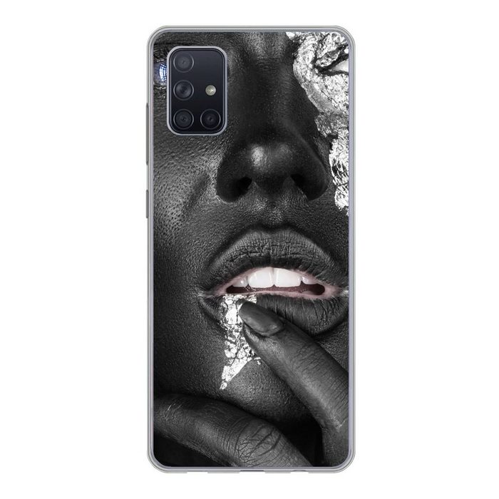 MuchoWow Handyhülle Frau - Silber - Schwarz - Farbe Phone Case Handyhülle Samsung Galaxy A71 Silikon Schutzhülle