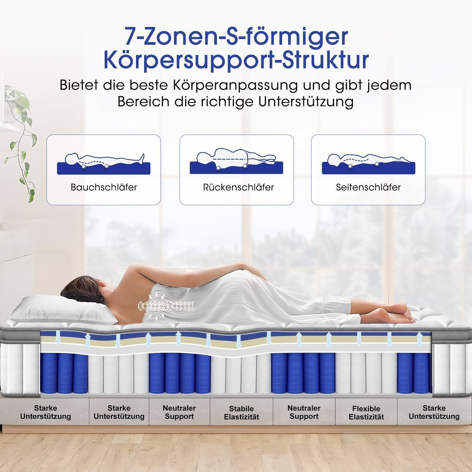 Taschenfederkernmatratze Matratze, 7-Zonen Federkernmatratze Matratzen, Hiazurm, 25 cm hoch, (EU-Qualitätszertifizierung, Atmungsaktiv, Orthopädisch,INTEGRIERTER TOPPER), Matratze 160x200 cm, für Kinder und Erwachsen