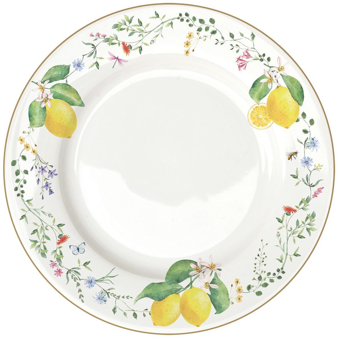 EasyLife Speiseteller Fleurs et Citrons, Spülmaschinengeeignet, Mehrfarbig, Zitronen, H: cm