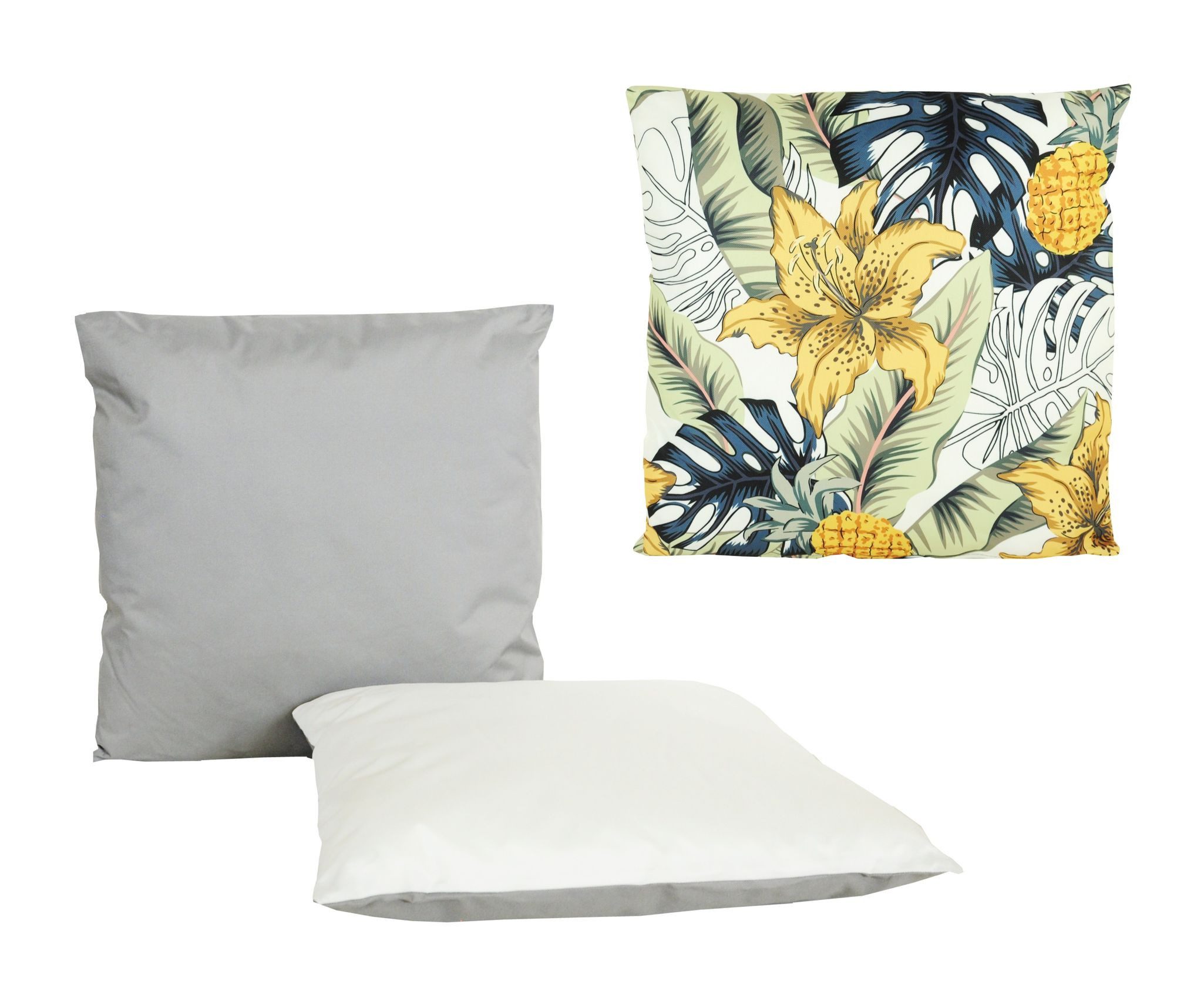 JACK Dekokissen JACK 3er Set Outdoor Lounge Kissen 45x45cm 1x Motiv + 2x Wende Kissen, inkl. Füllung, Robust, Strapazierfähig, Wasserfest, Innen & Außen