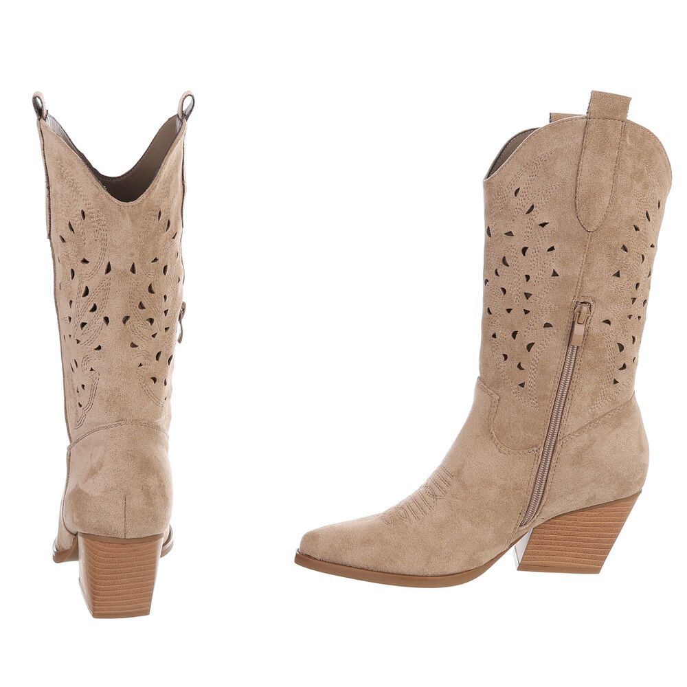 Ital-Design Stylische Stiefeletten mit filigranem Design und Komfort Westernstiefel (91409501) Blockabsatz Stiefel in Hellbraun – Bild 5 von 5