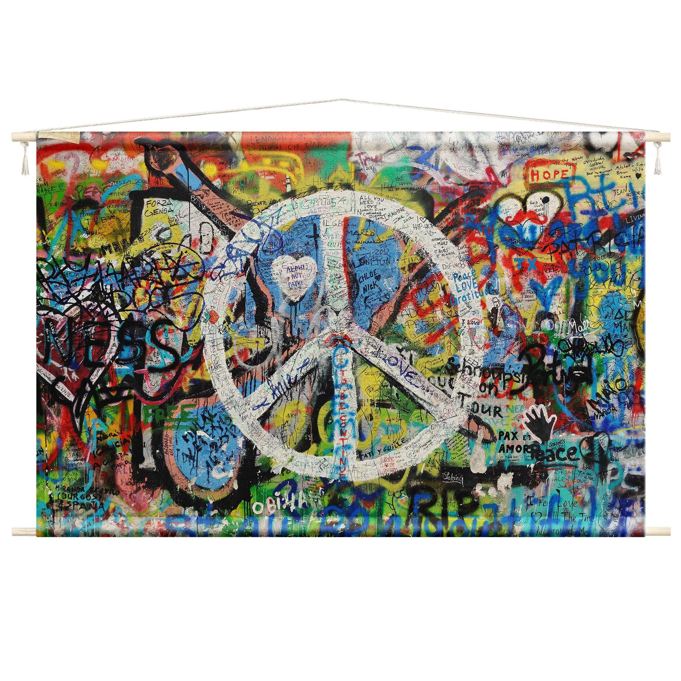 Bilderdepot24 Wandteppich modern Graffiti Shabby Sprüche Street Art bunt, rechteckig, Höhe: 2.6 mm, großes Wandbild aus Natur-Baumwolle Wandbehang Stoffbild Tuch Wollseil