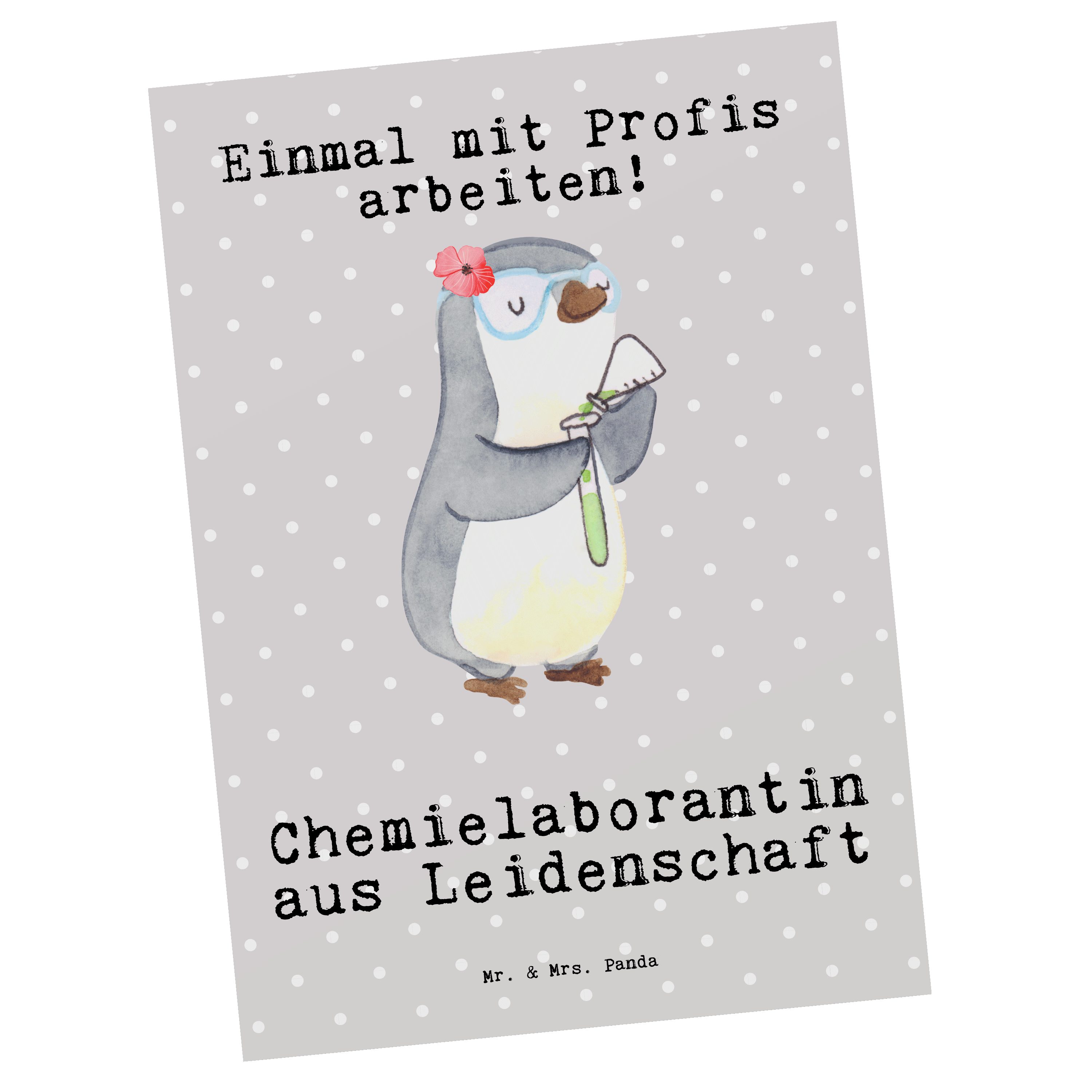 Mr. & Mrs. Panda Postkarte Chemielaborantin aus Leidenschaft - Grau Pastell - Geschenk, Geschenk