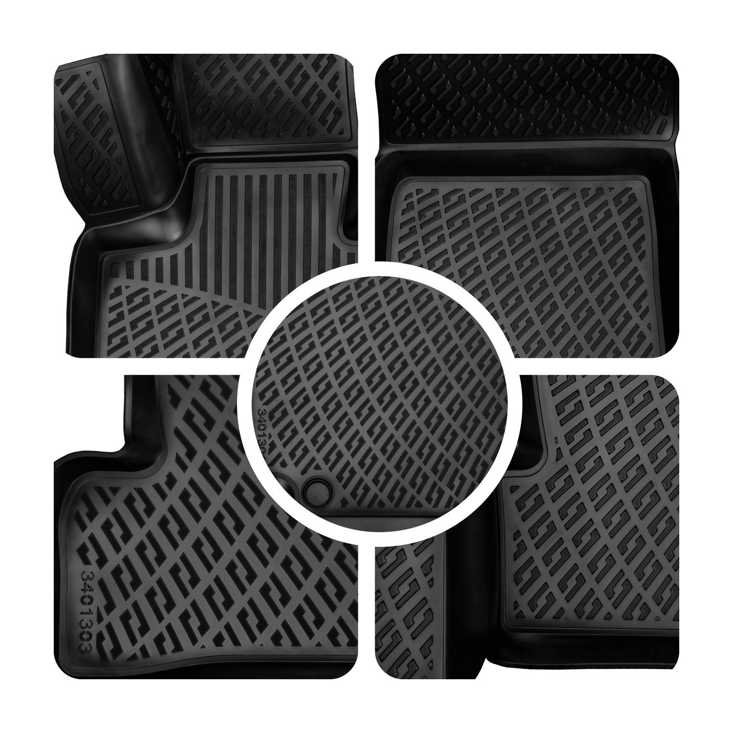 ELMASLINE Auto-Fußmatten Gummi (4 St), für SKODA OCTAVIA 3 (2012-2020) 5E -  3D Gummimatten mit extra hohem Rand für mehr Schutz - Passend für  Baujahre:, 2012 - 2020
