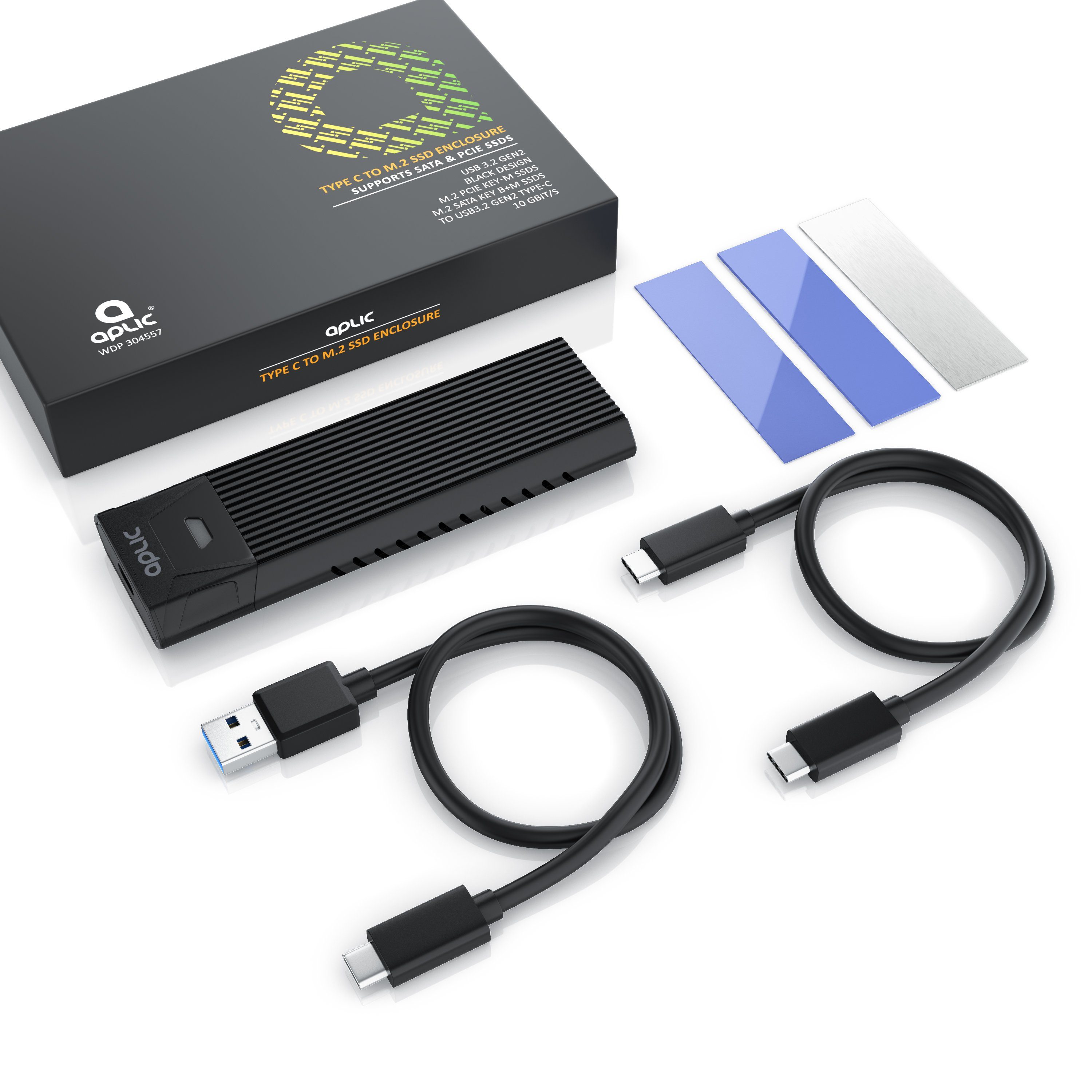 Aplic Festplatten-Gehäuse, M.2 NVMe Gehäuse USB 3.2 Gen 2, PCIe 3.0 und SATA kompatibel