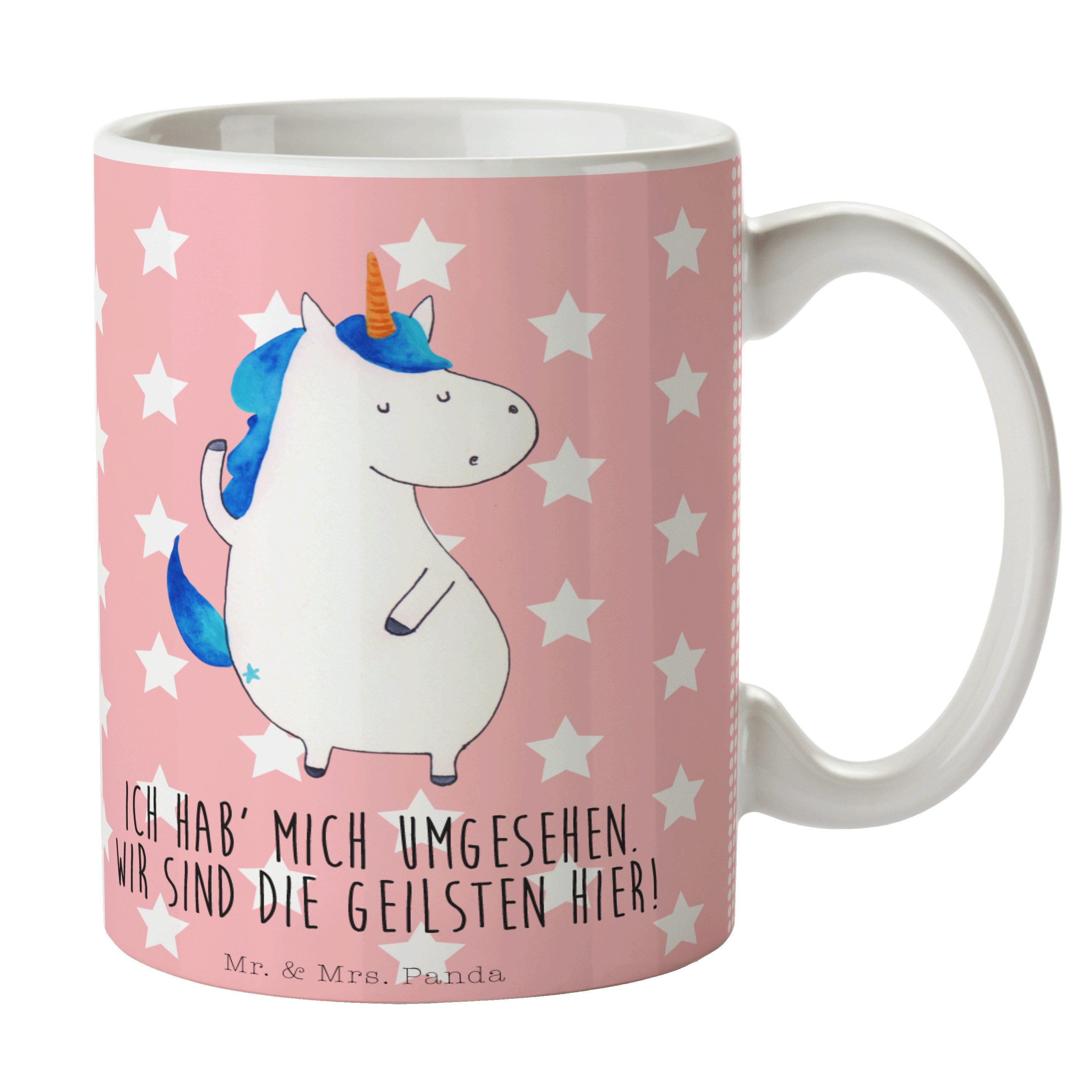 Mr. & Mrs. Panda Tasse Einhorn Mann - Rot Pastell - Geschenk, Kaffeebecher, Büro Tasse, Unic, Keramik