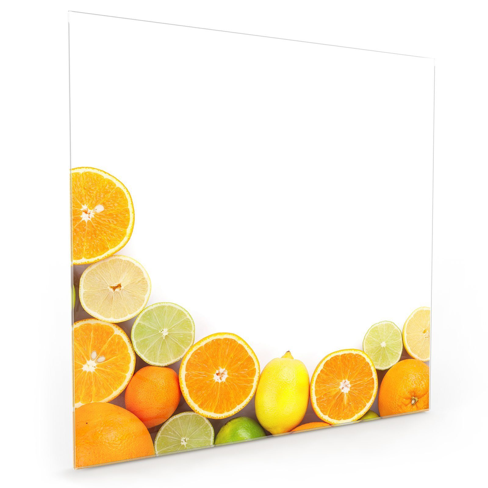 Primedeco Küchenrückwand Spritzschutz Glas Zitrusfrüchte am Rand