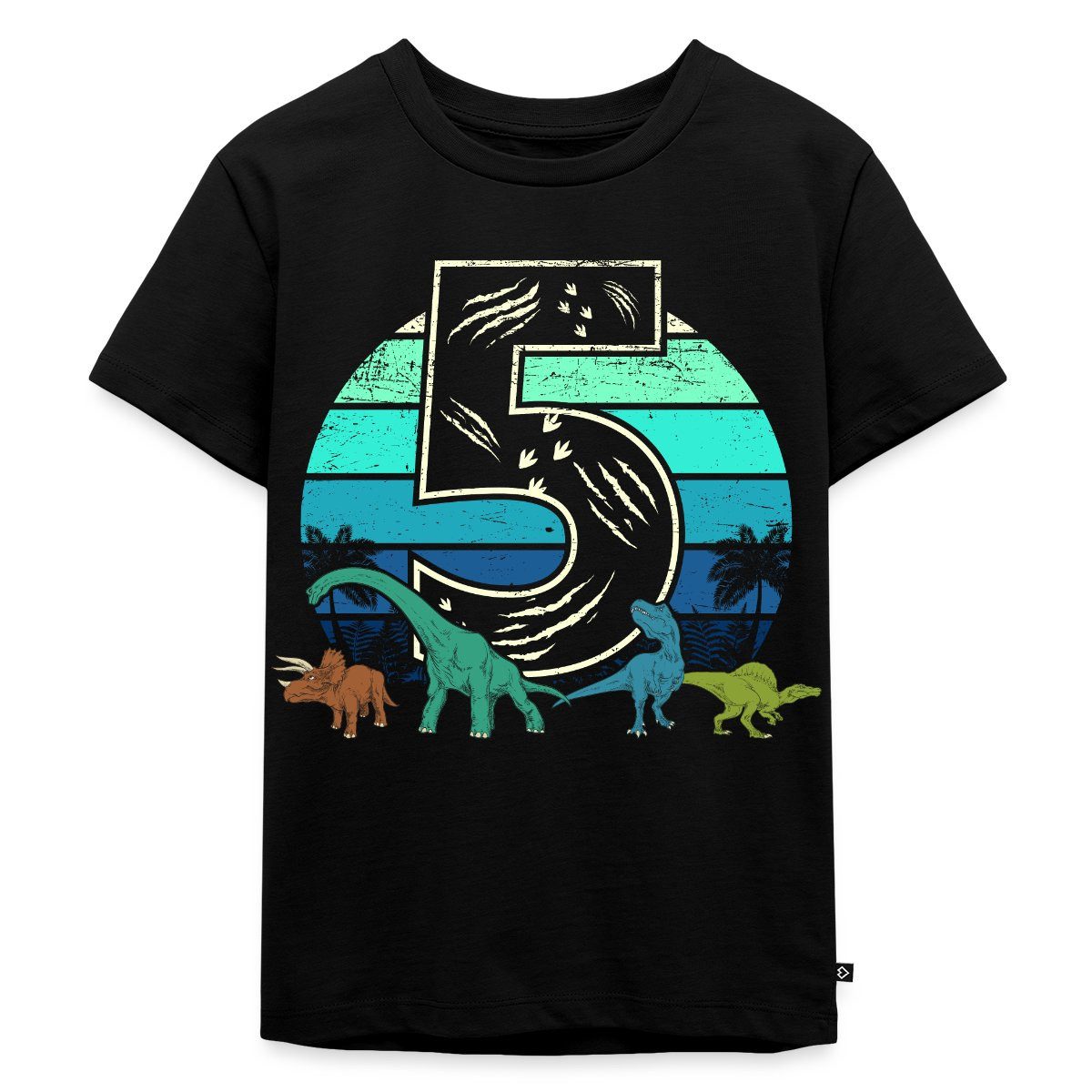 T-Shirt 5. Geburtstag Ich Bin Fünf Dino Dinosaurier Vintage Kinder Premium T-S