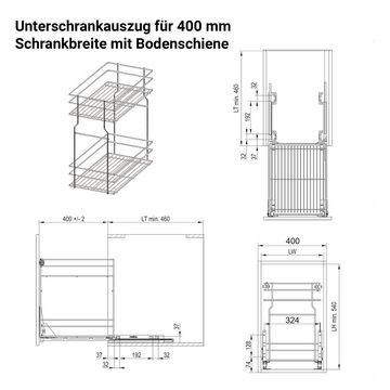 Prima-Online Auszugsunterschrank Unterschrankauszug Küchenauszug Schrankauszug Bodenschiene 150-500 mm