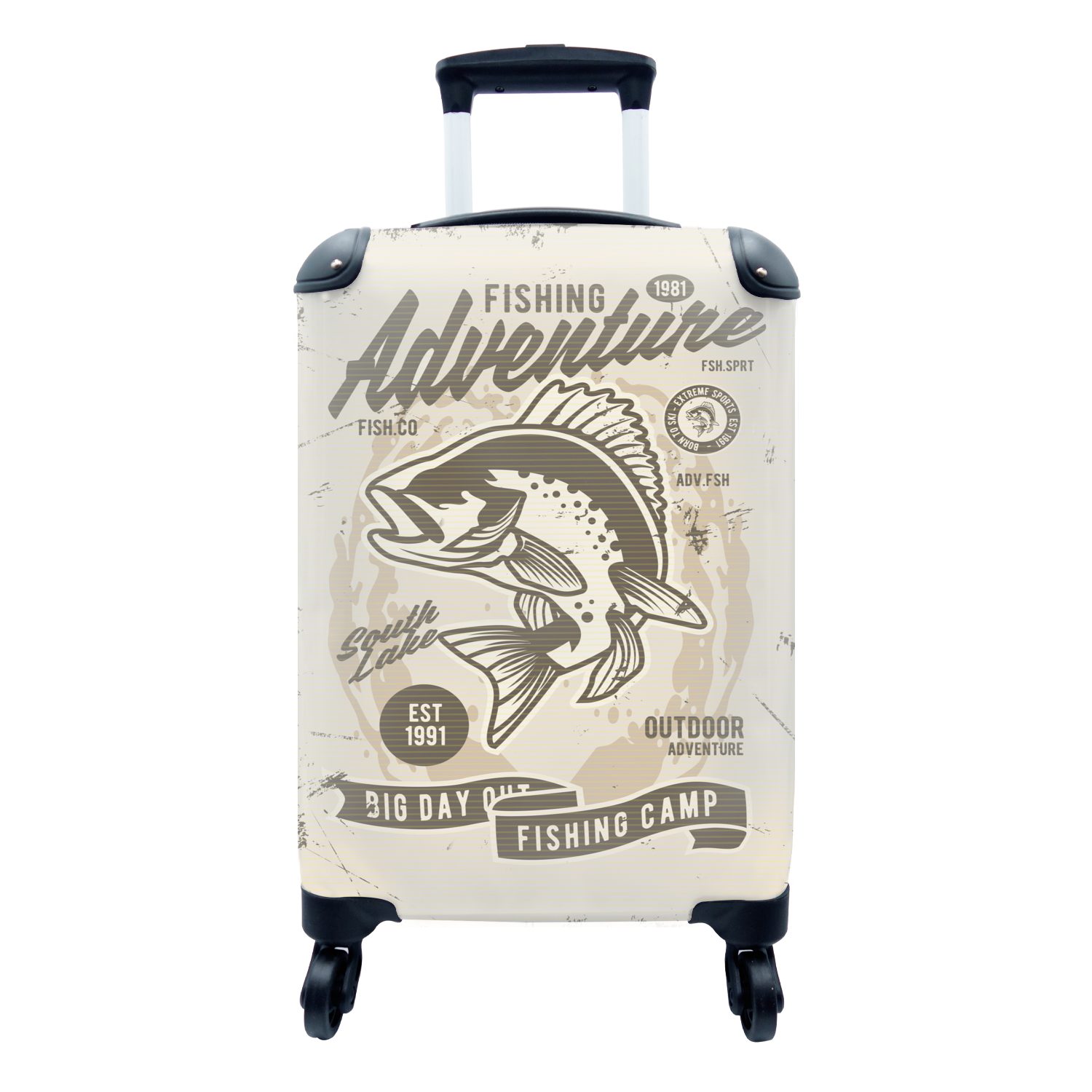 MuchoWow Handgepäckkoffer Fische - 4 Tiere rollen, - Ferien, Reisetasche für Rollen, Retro, mit Zeichnung Trolley, Reisekoffer - Handgepäck