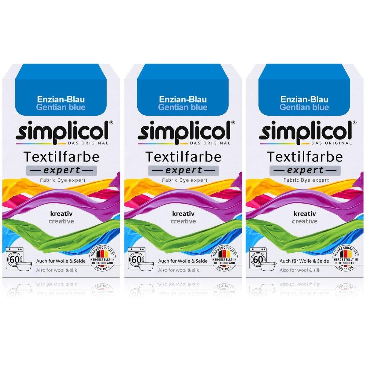 simplicol Textilfarbe Simplicol Textilfarbe expert Enzian-Blau 150g - Farbe zum Färben (3er