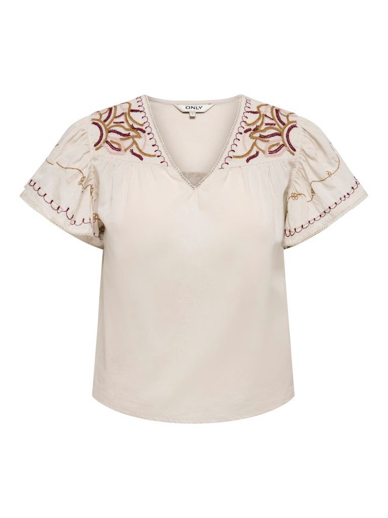 ONLY Blusenshirt ONLIRINY S/S FRILL EMB V TOP WVN