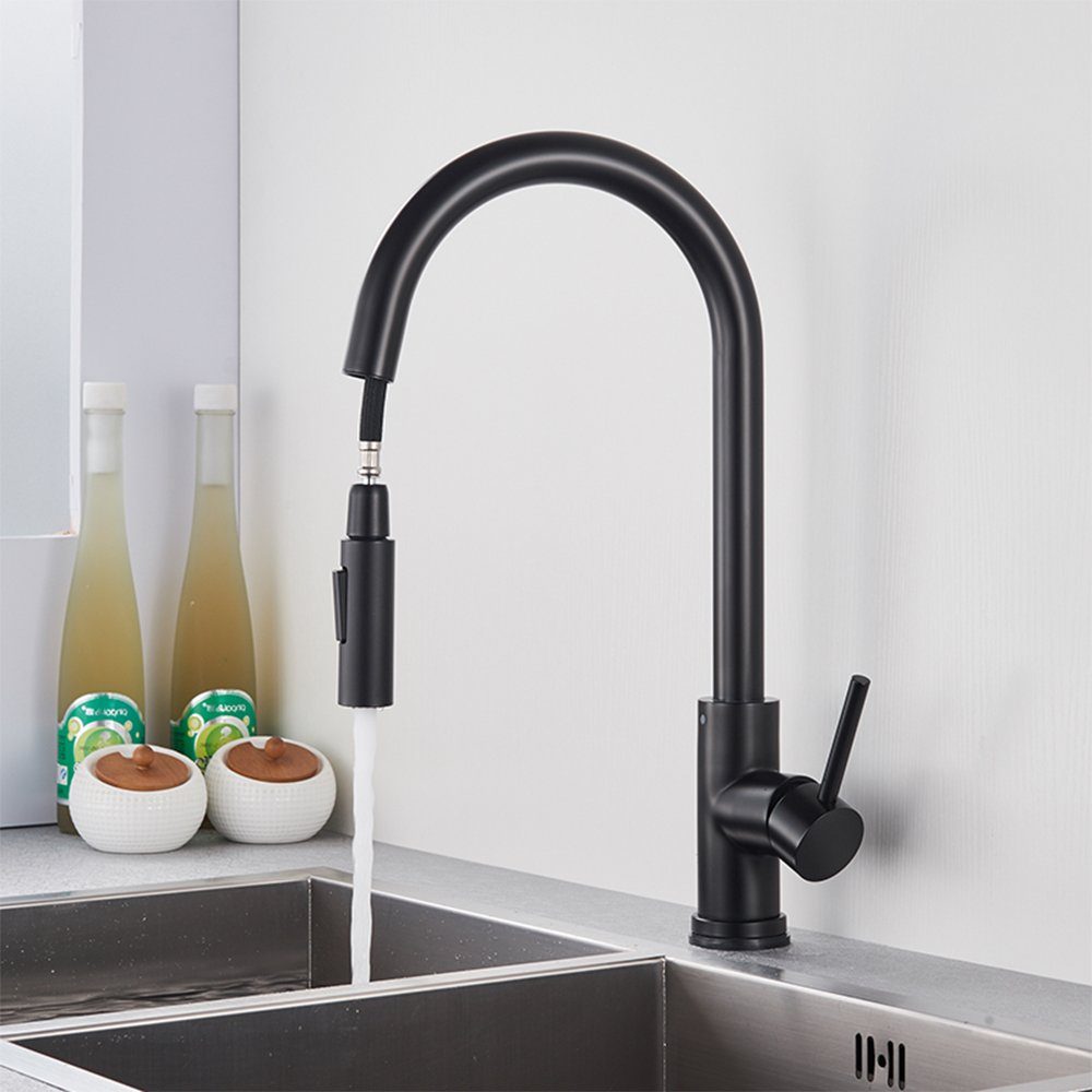 XERSEK Spültischarmatur Schwarze 50 Spart Küchenarmatur zu Höhe 410 % Dual-Spülbrause damit mm, Hochdruckhahn mit Wasser (set) bis