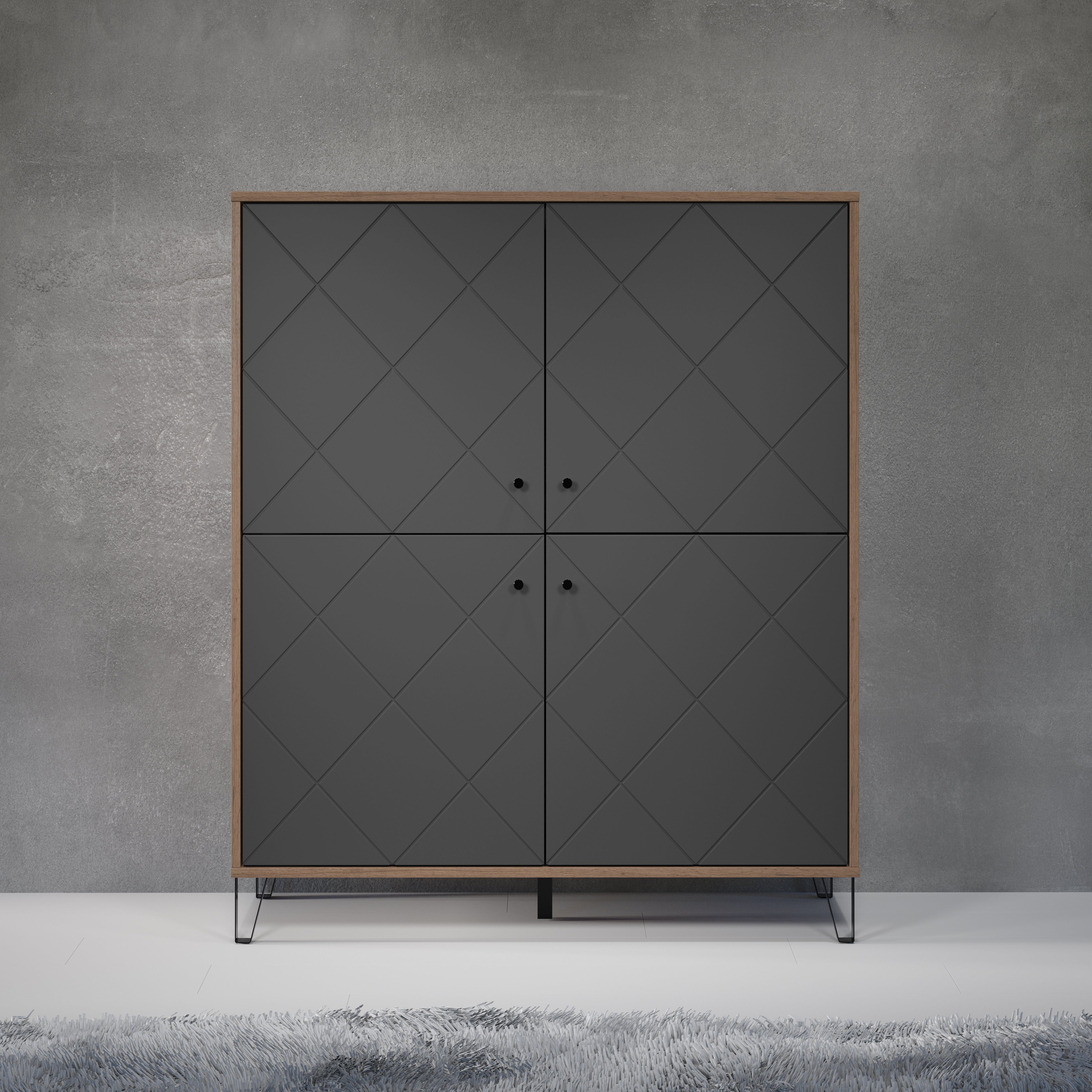 Places of Style Highboard Molveno (1 St), außergewöhnliches Design mit strukturierten Fronten, Soft-Close