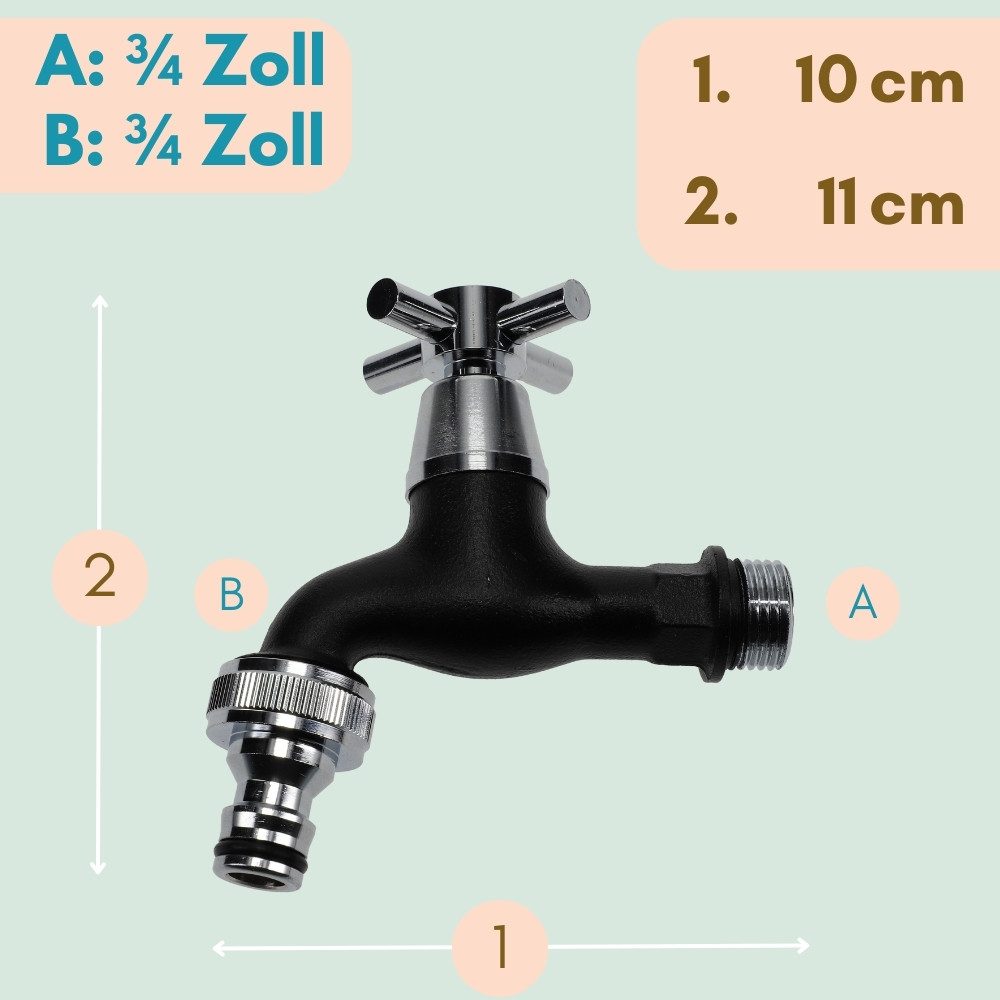GarPet Zapfhahn Garten Wasserhahn mit Schlauchanschluss 3/4" Kugelhahn Schwarz