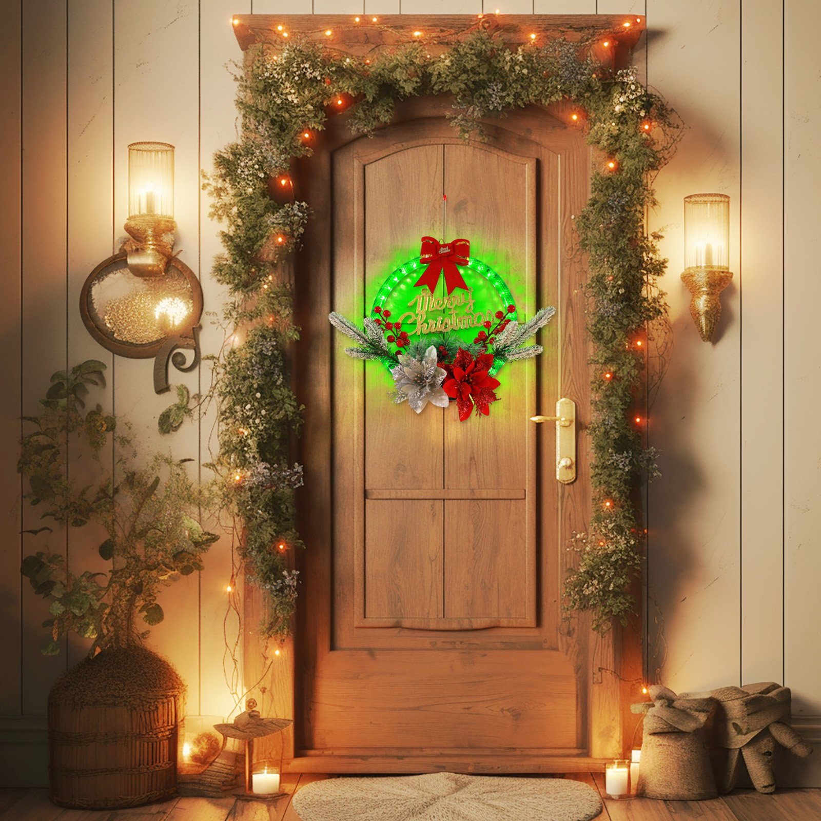 Schlafzimmer, Sunicol 28cm für Türkranz, Grün, Nachtlicht, Hochzeits mit Dekolicht Gold-Rot Weihnachten, Deko-Lichter LED Party, Batterien Weihnachtskranz LED