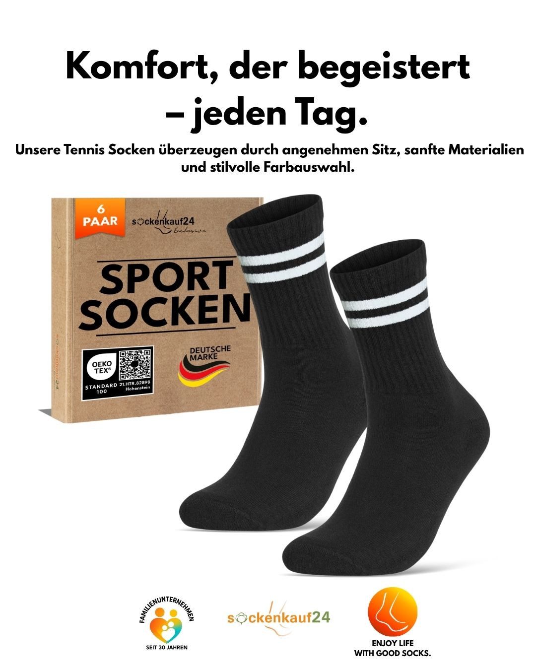 sockenkauf24 Tennissocken Damen Sportsocken Premium Retro Crew Socken mit Komfortbund (6-Paar) verstärkte Ferse & Fußspitze, gepolsterte Sohle, gekämmte Baumwolle
