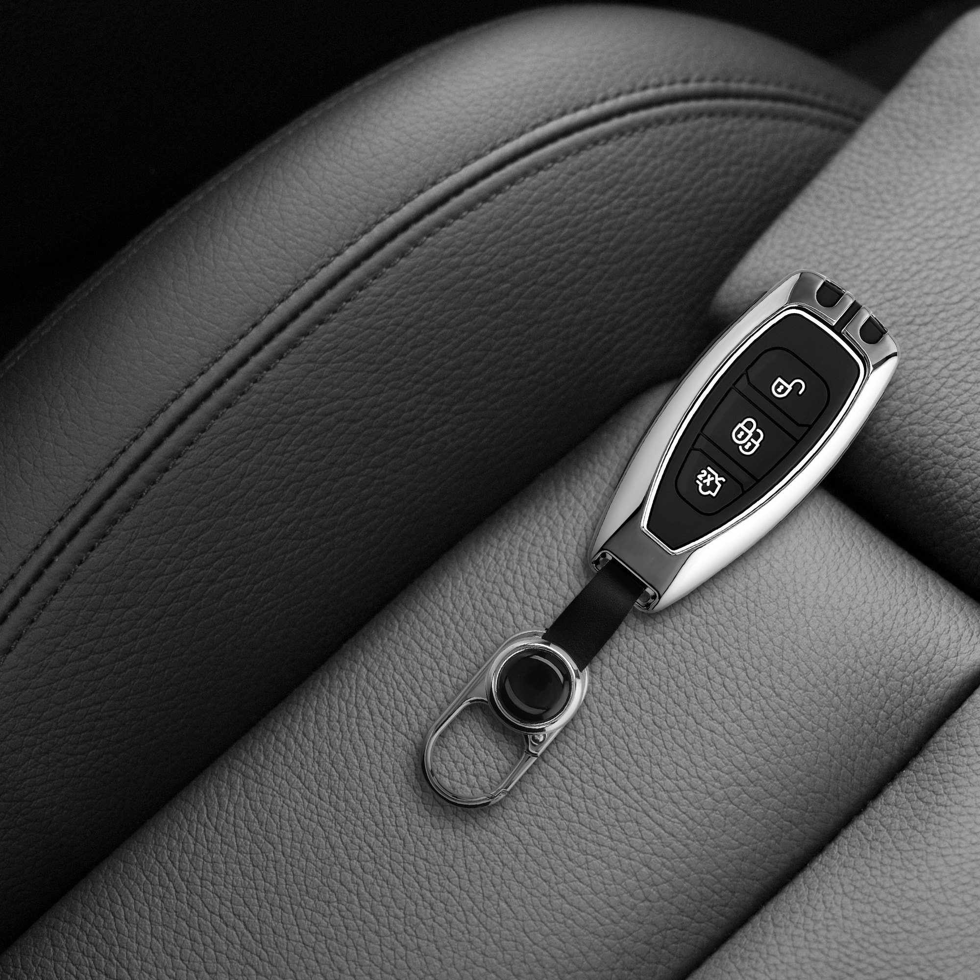 Schlüsseltasche Schutzhülle Silber Keyless Autoschlüssel kwmobile Metall 3-Tasten für Go, Ford Hardcover Autoschlüssel Hülle