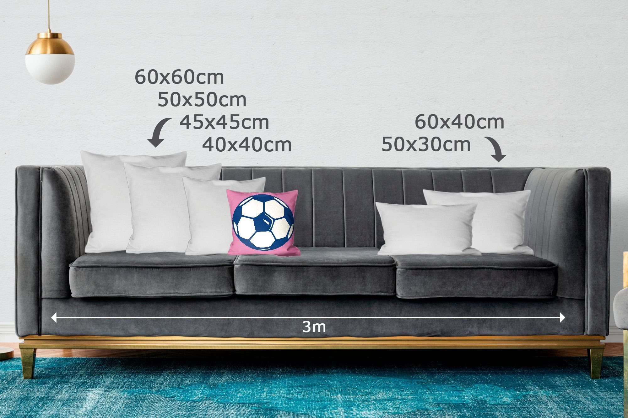 Fußball Deko, Zierkissen rosa auf Illustration Füllung von mit Eine Sofakissen Dekokissen Hintergrund für -, Wohzimmer, MuchoWow Schlafzimmer, einem einem