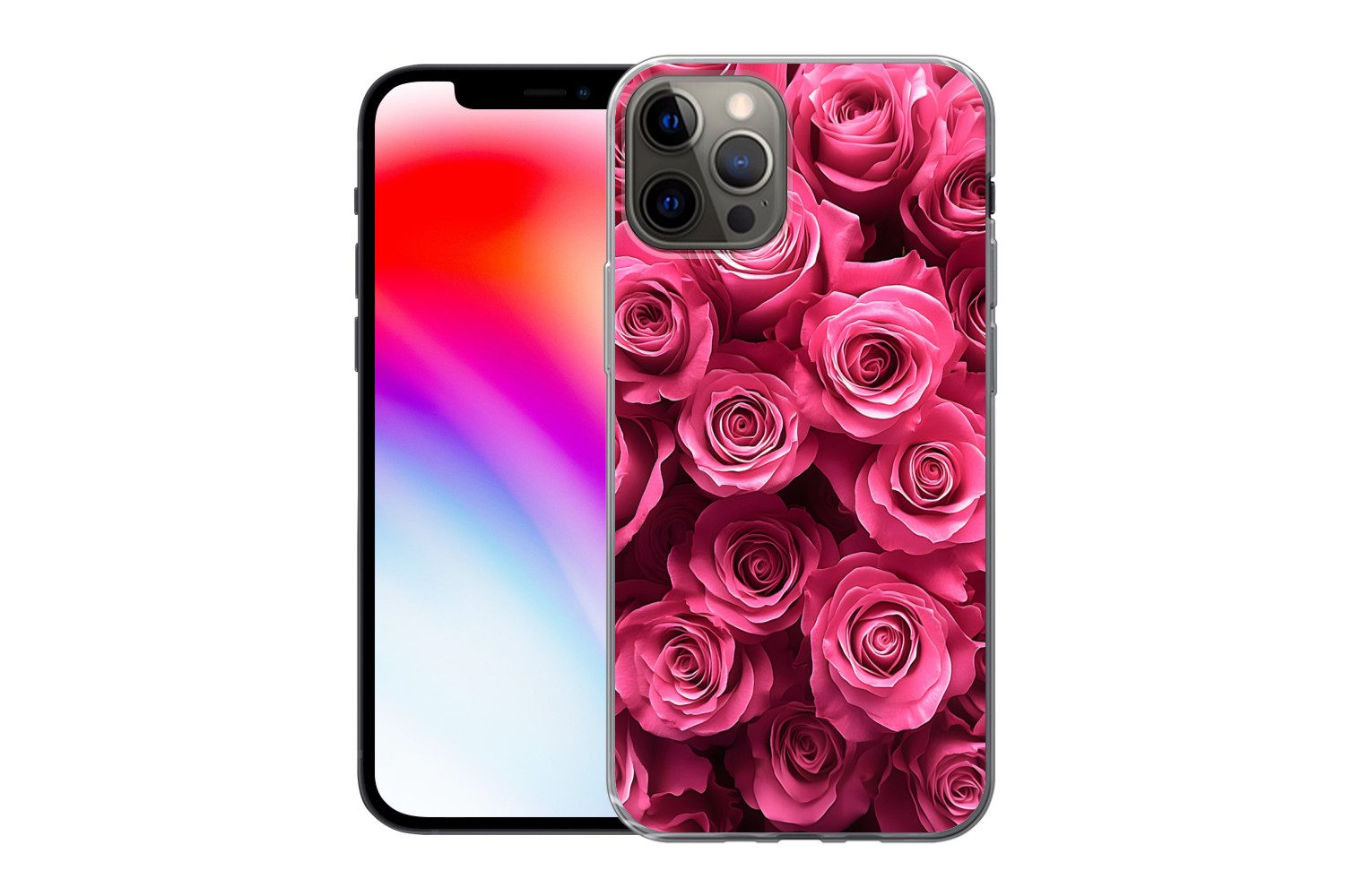 MuchoWow Handyhülle für Apple iPhone 12 Pro Rosen - Rosa - Blume, Smartphone-Bumper, Print, Handy Schutzhülle Dünn