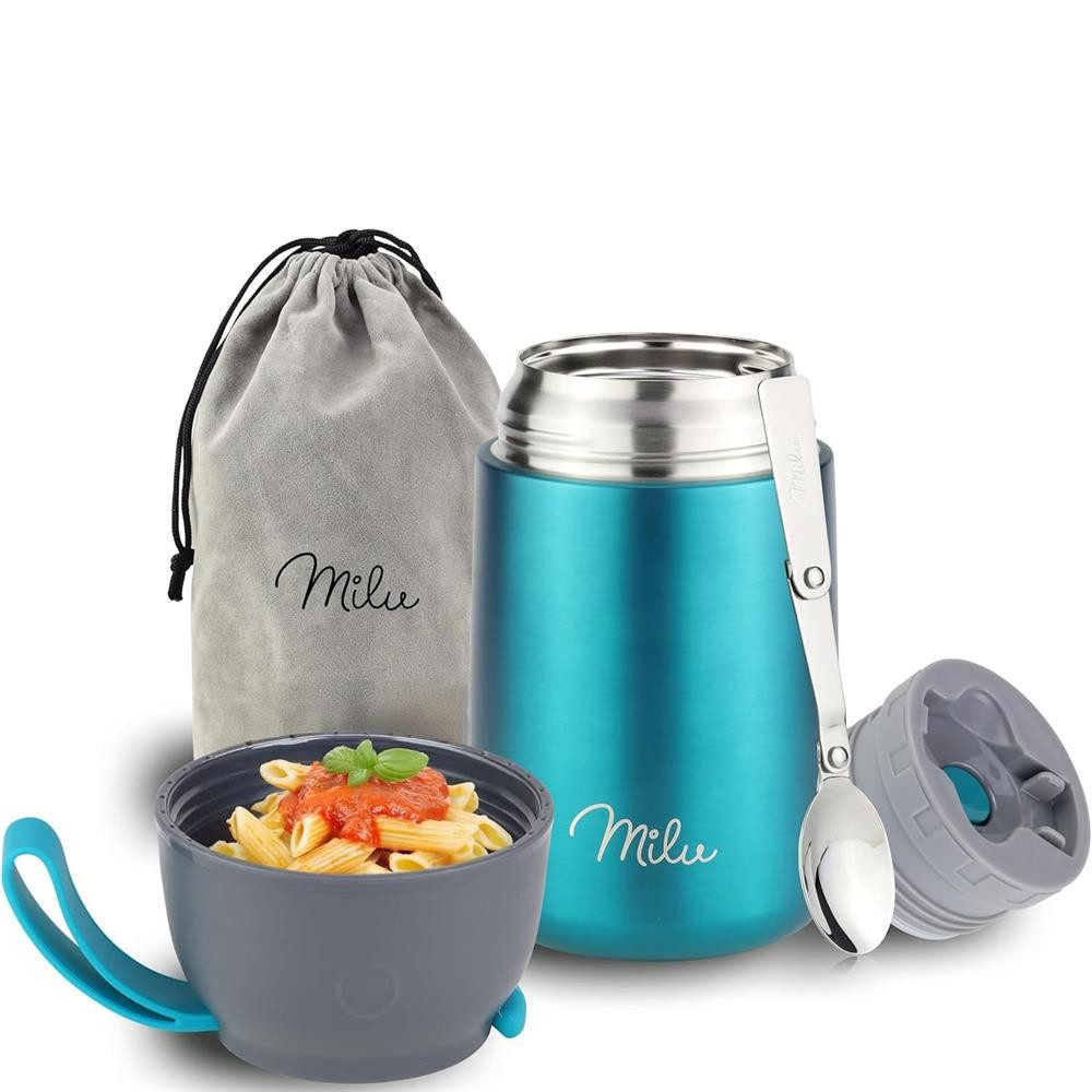 Milu Thermobehälter Edelstahl Thermobehälter Lunchbox 650 ml, Warmhaltebehälter mit Löffel, auslaufsicher