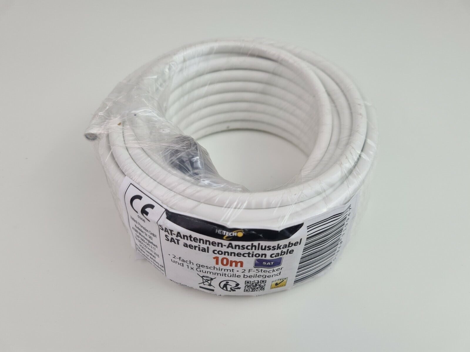 HEITECH Sat-Anschlusskabel 2-fach geschirmt konfektioniert 10m SAT-Kabel, (1000 cm)