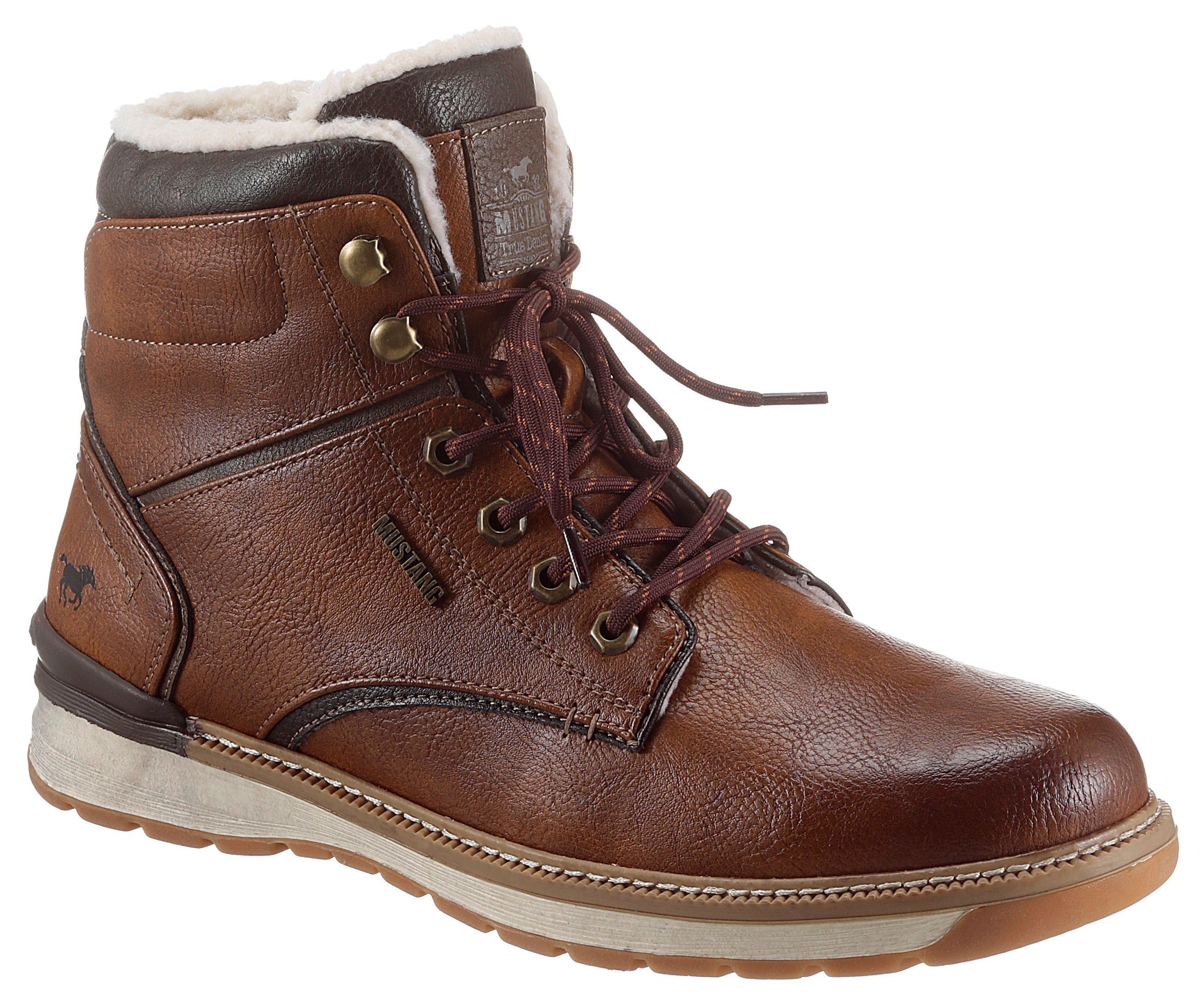 mit Shoes cognac-used Mustang gepolsterter Innensohle Schnürboots