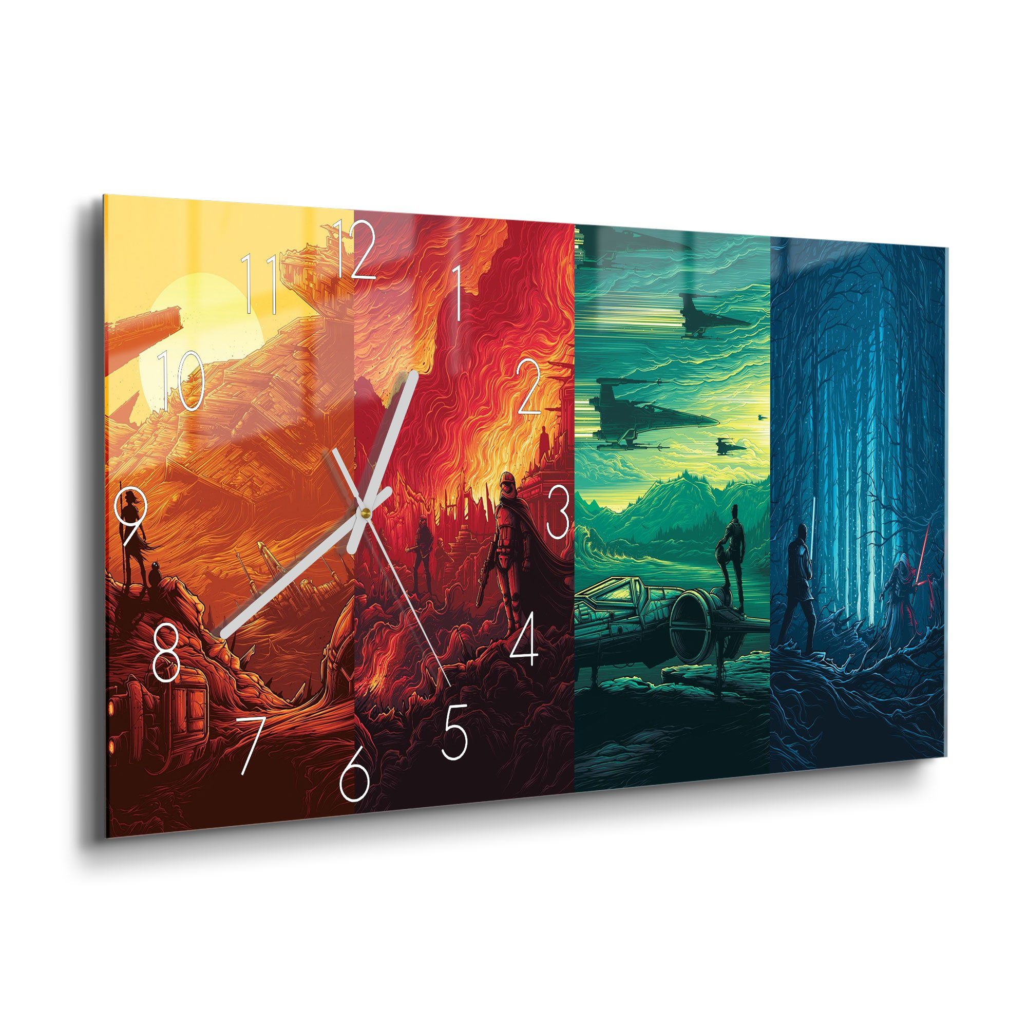 DEQORI Wanduhr 'Bunte Star Wars Collage' (Glas Glasuhr modern Wand Uhr Design Küchenuhr)