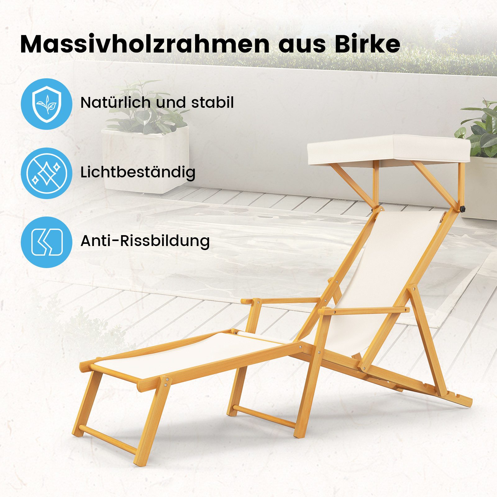 COSTWAY Gartenliege, 1 St., Sonnenliege mit Dach, aus Holz, verstellbar