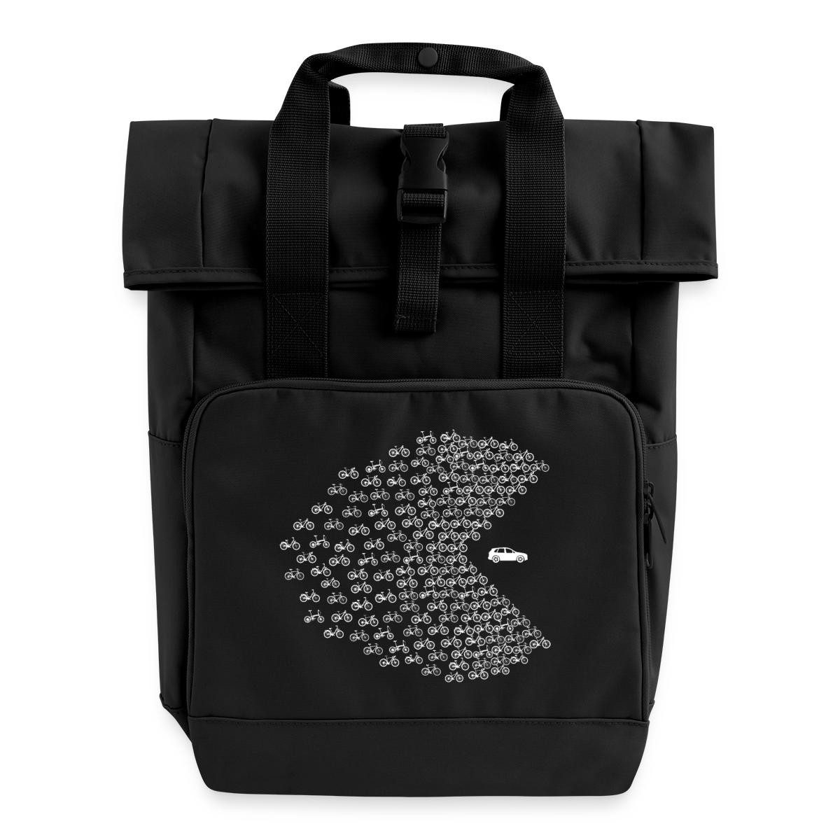 Spreadshirt Rucksack Fahrräder Fressen Auto Fahrradfahrer Gegen SUV Rolltop Rucksack mit zw (1-tlg)