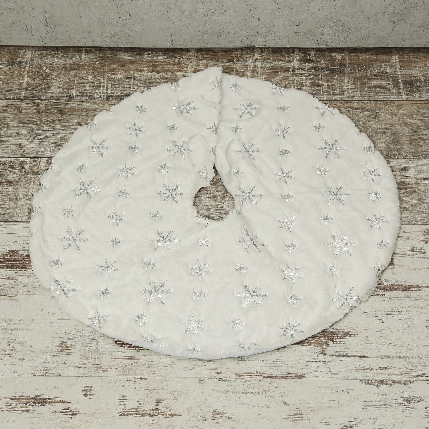 MARELIDA Weihnachtsbaumdecke Baumteppich Schneeflocken Baumrock Tannenbaumdecke 85cm weiß silber