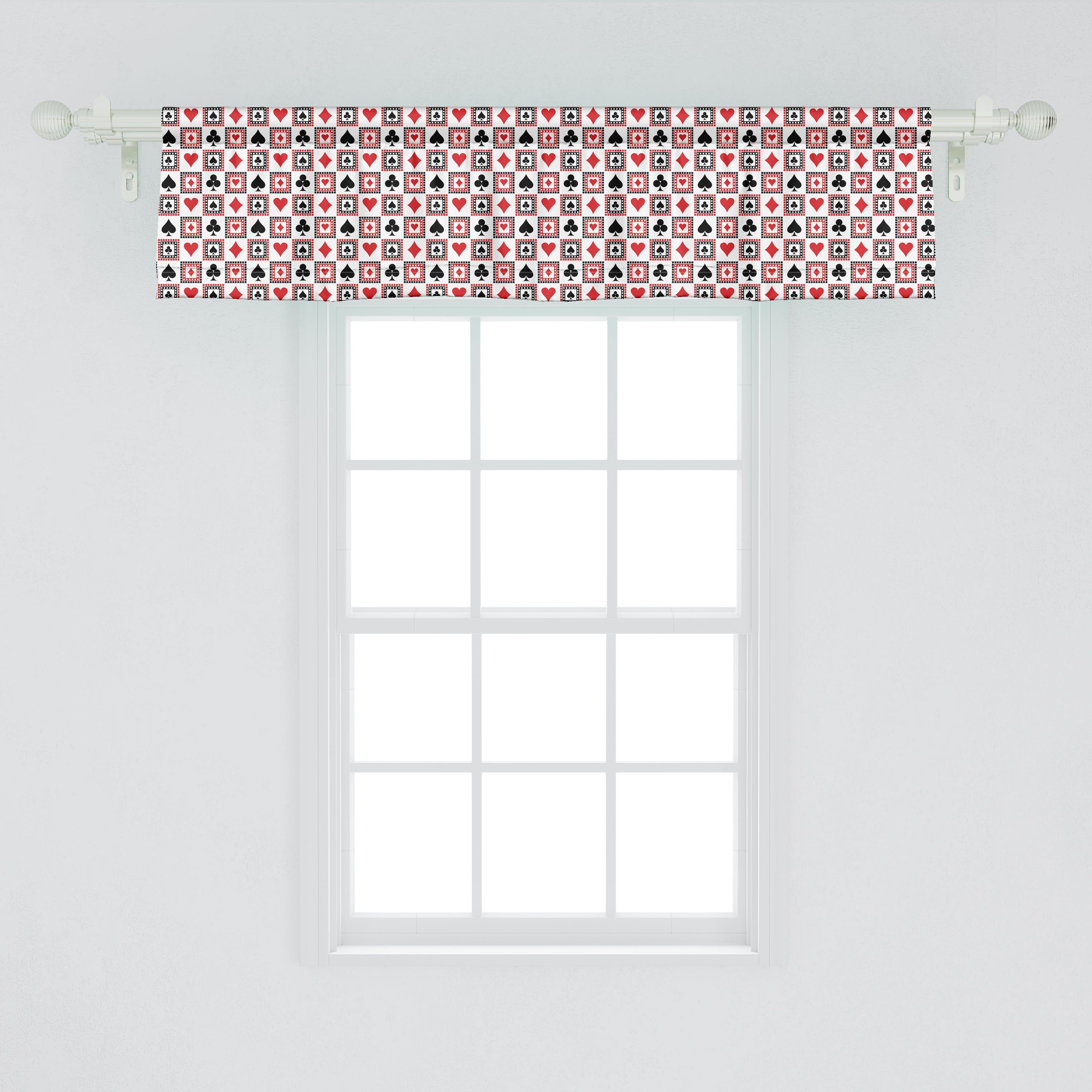 Scheibengardine Vorhang Microfaser, mit Dekor Abakuhaus, Schlafzimmer Küche Stangentasche, Volant Kartenspielen Kasino für