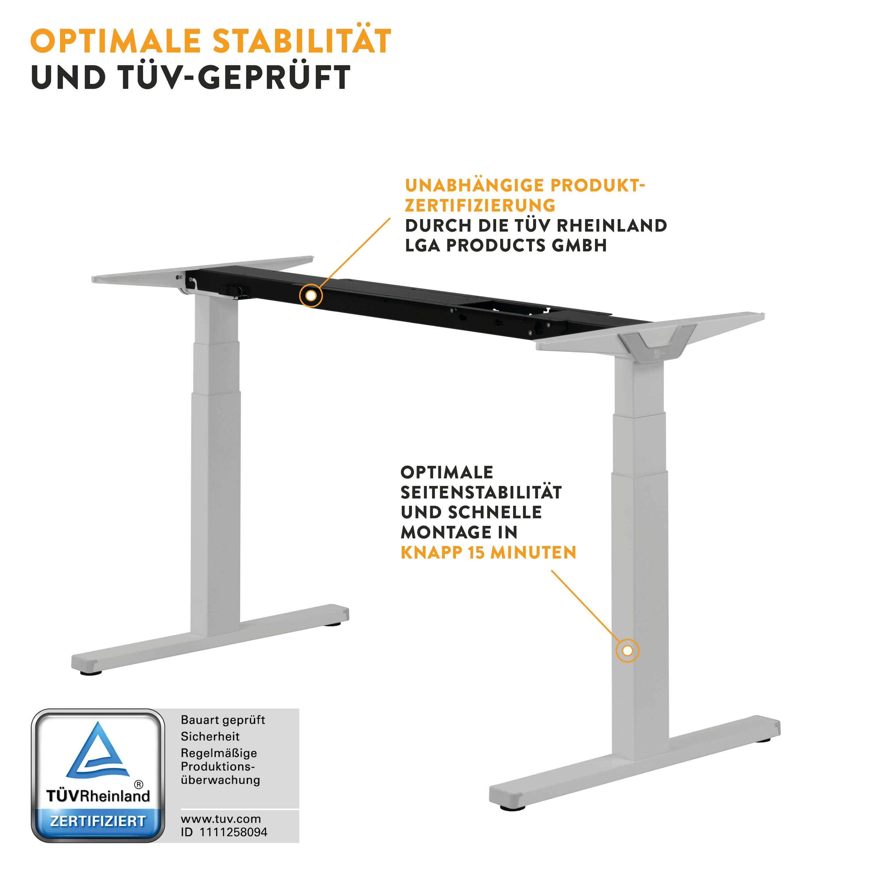 ohne in | Germany Premium in - Tischplatte Schreibtisch stufenlos höhenverstellbar office® Silber elektrisch Line, - Silber boho Made