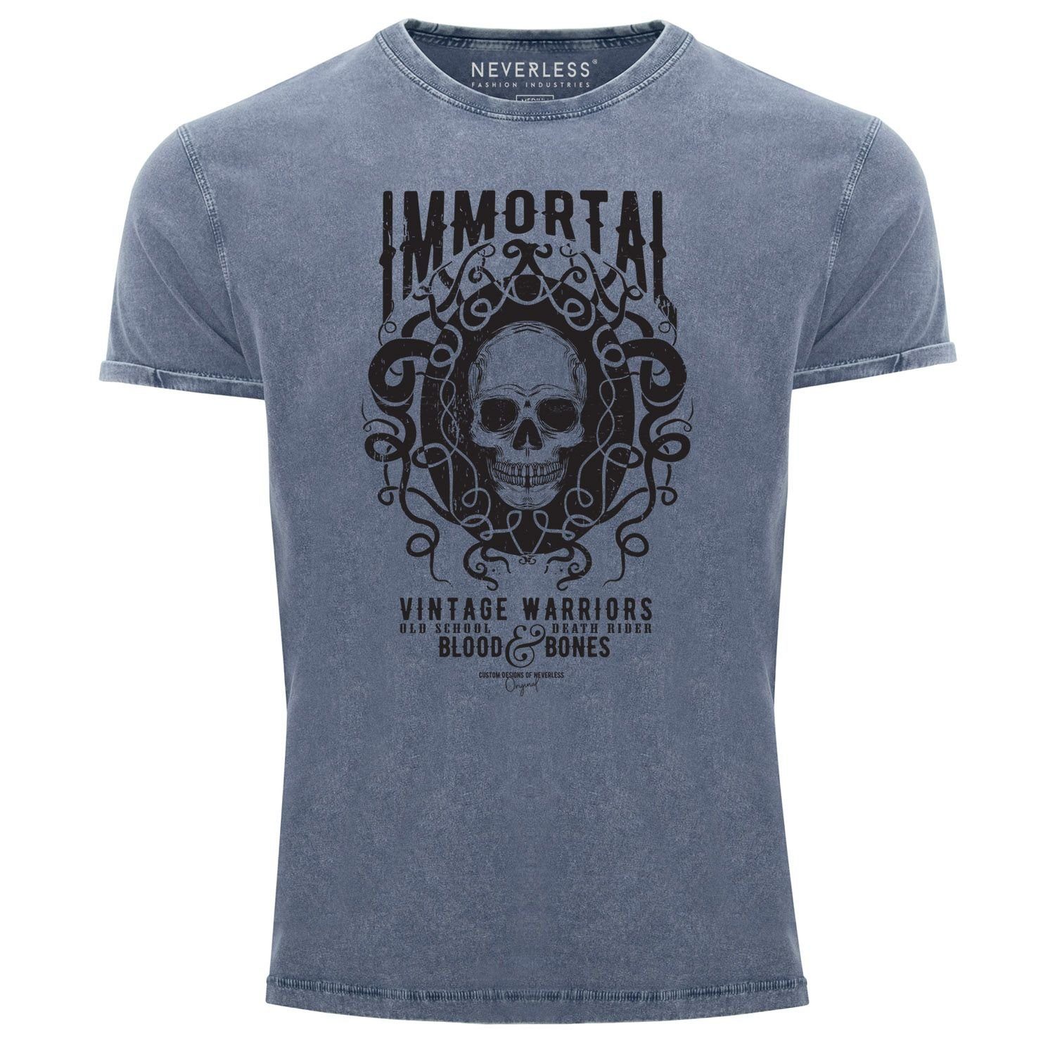 Print-Shirt Neverless® Herren T-Shirt Vintage Shirt Printshirt Immortal Skull