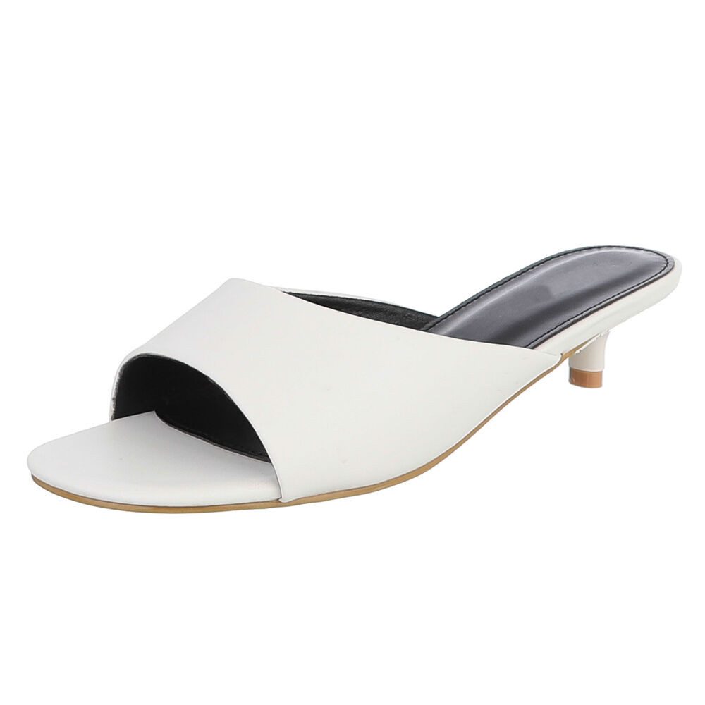 Ital-Design Damen Mules mit Blockabsatz und offener Spitze Pantolette (91849313) Pfennig-/Stilettoabsatz Pantoletten in Weiß