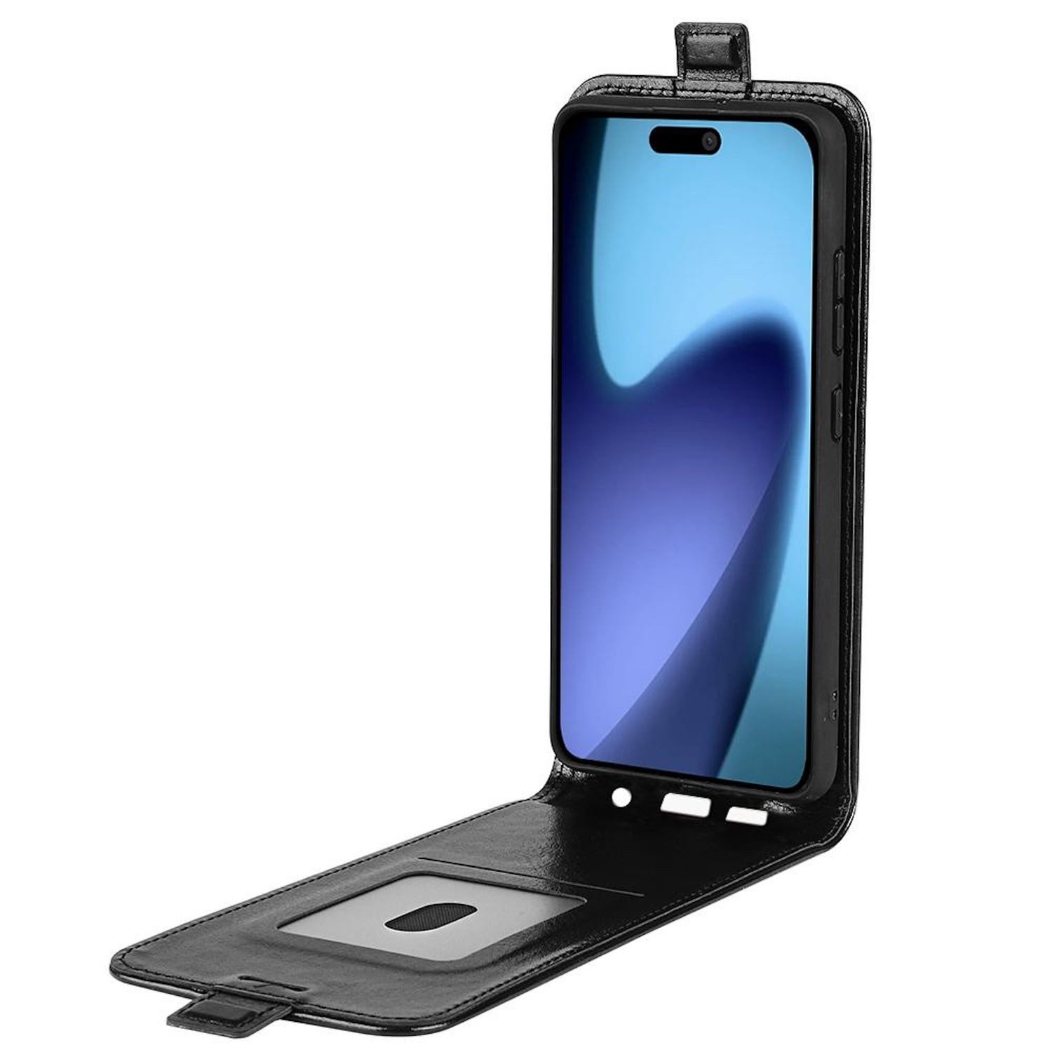 Wigento Handyhülle Für Apple iPhone 17 Vertikale Kunstleder Flip Schutz Hülle Schwarz, Vertikales Flip Kunst-Leder Handyhülle mit Kartenfach
