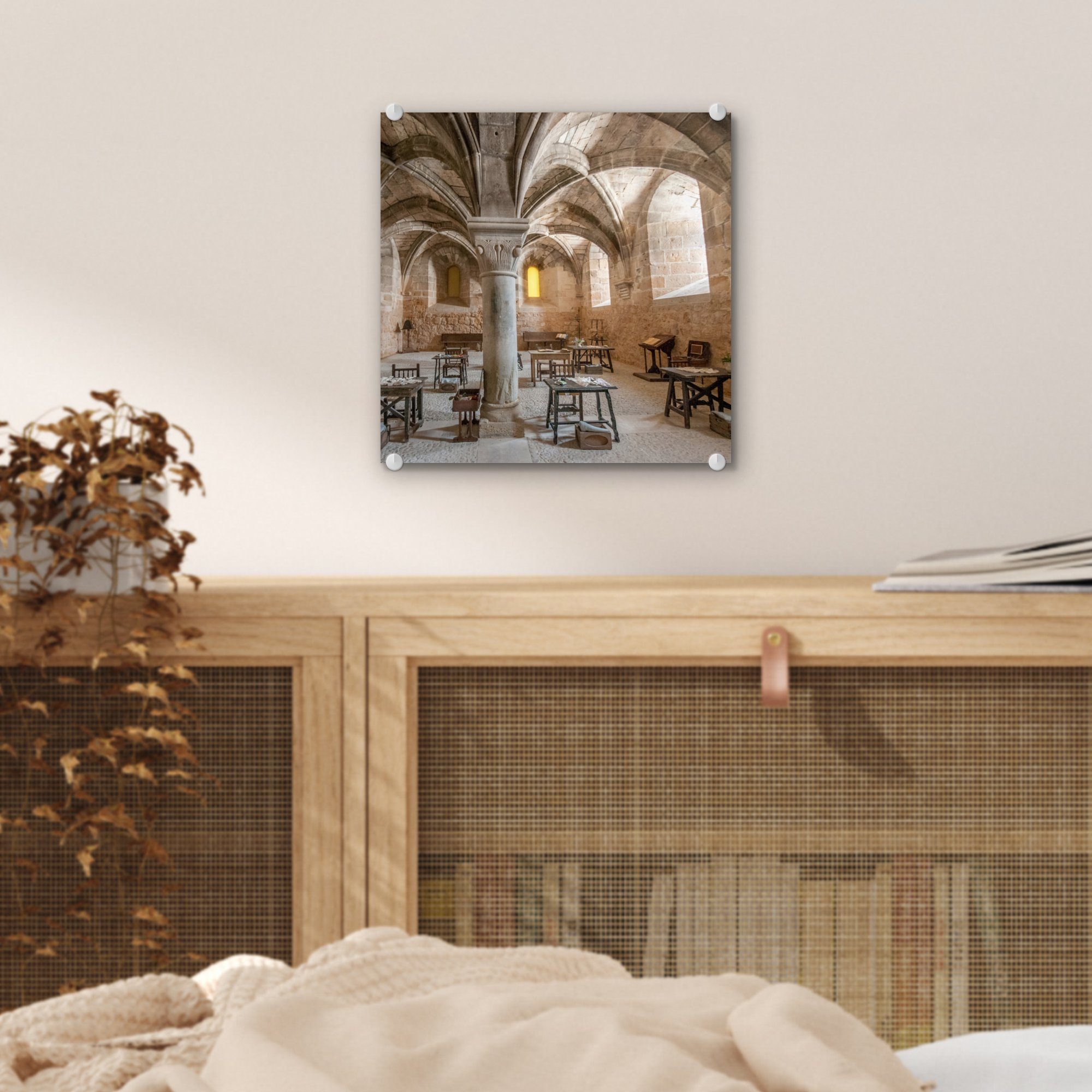 - Wandbild auf einem Glas (1 auf MuchoWow Glas - Acrylglasbild St), Glasbilder Bilder spanischen Kloster, Speisesaal Wanddekoration in Foto -