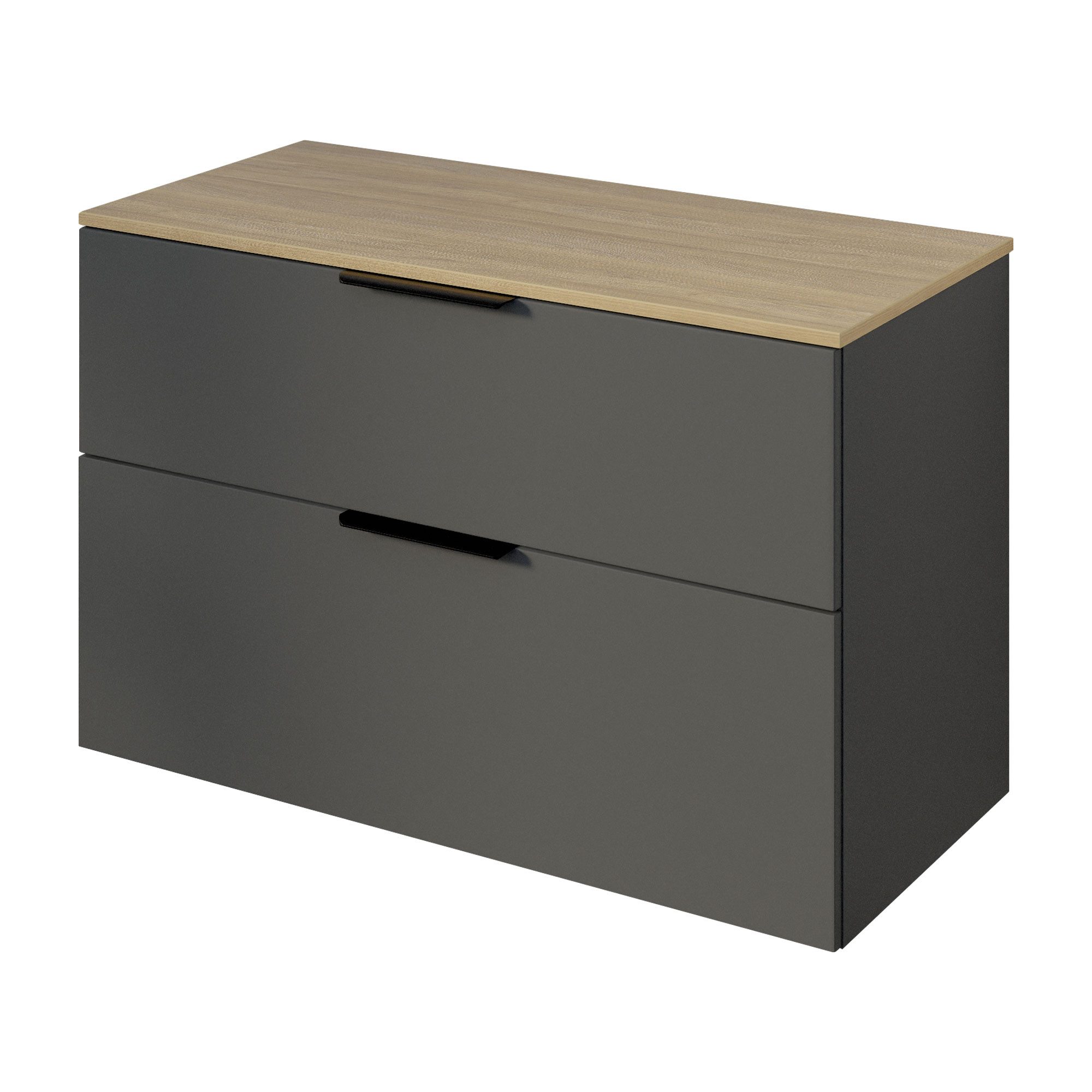 Bernstein Badmöbel-Set TIM, (Waschtischunterschrank mit Waschtischplatte und Griffe, Unterschrank 100 cm - hängend - vormontiert - 2 Schubladen), für Aufsatzwaschbecken - Farbe Unterschrank & Waschtisch frei wählbar