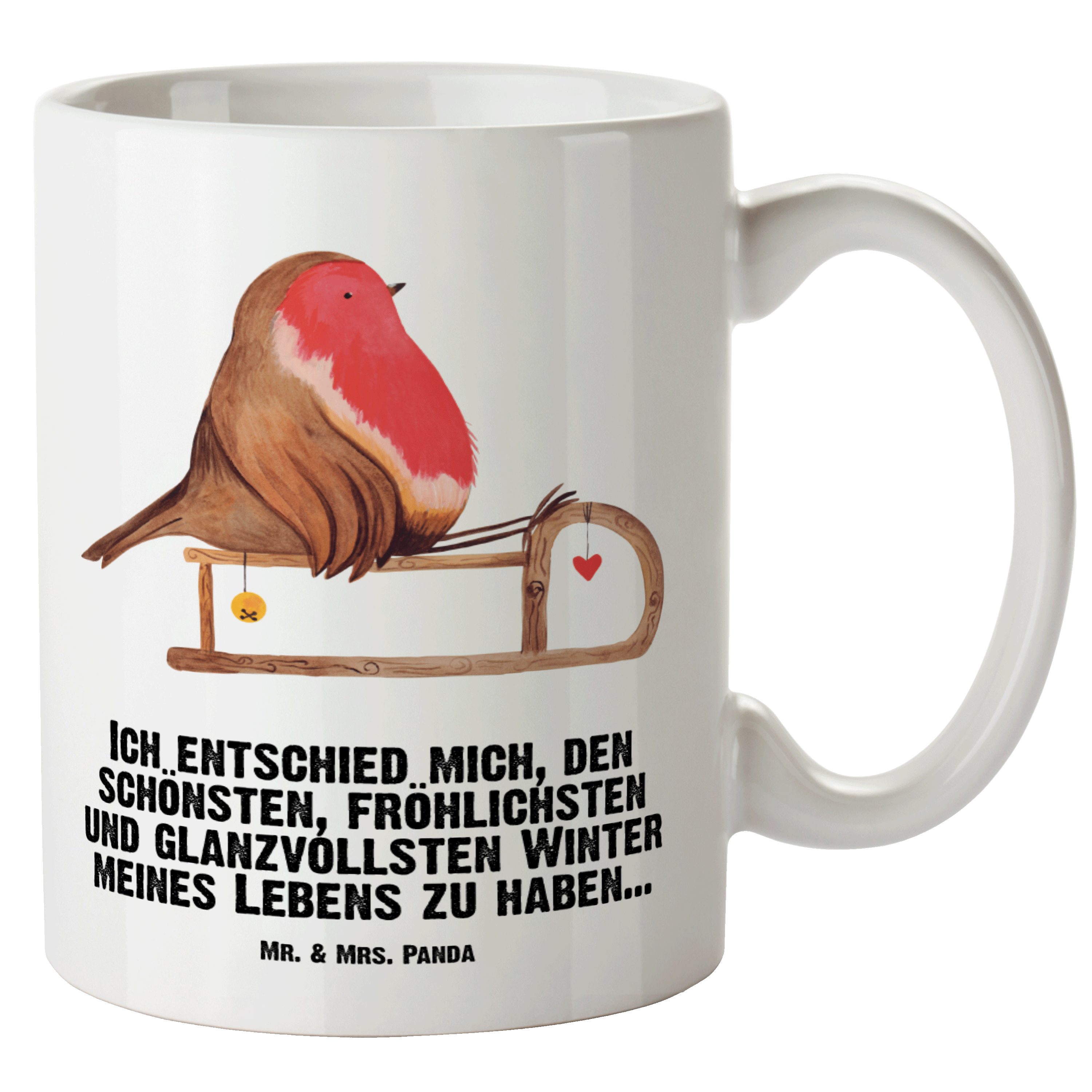 Tasse Rotkehlchen - Geschenk, Mr. & Weiß Wint, Keramik XL Tasse Weihnachten, - Mrs. XL Tasse, Schlitten Panda