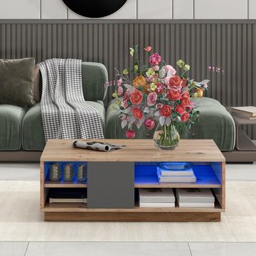 Odikalo Couchtisch zweifarbig Mosaik-Couchtisch, Wohnzimmermöbel im Blockstil,Braun/Natur