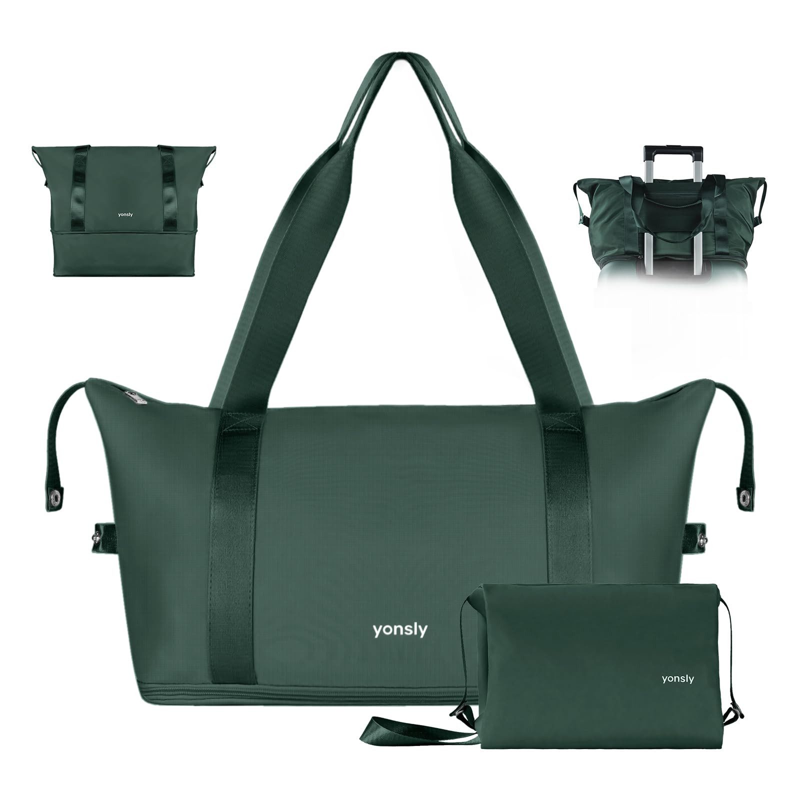 YONSLY Reisetasche Leichte Weekender-Reisetasche mit Kulturbeutel für (Spar-Set, Reisetasche + Kulturbeutel), Erweiterbar, mit Trolleygurt, Nylon-Gewebe, waschbar und leicht