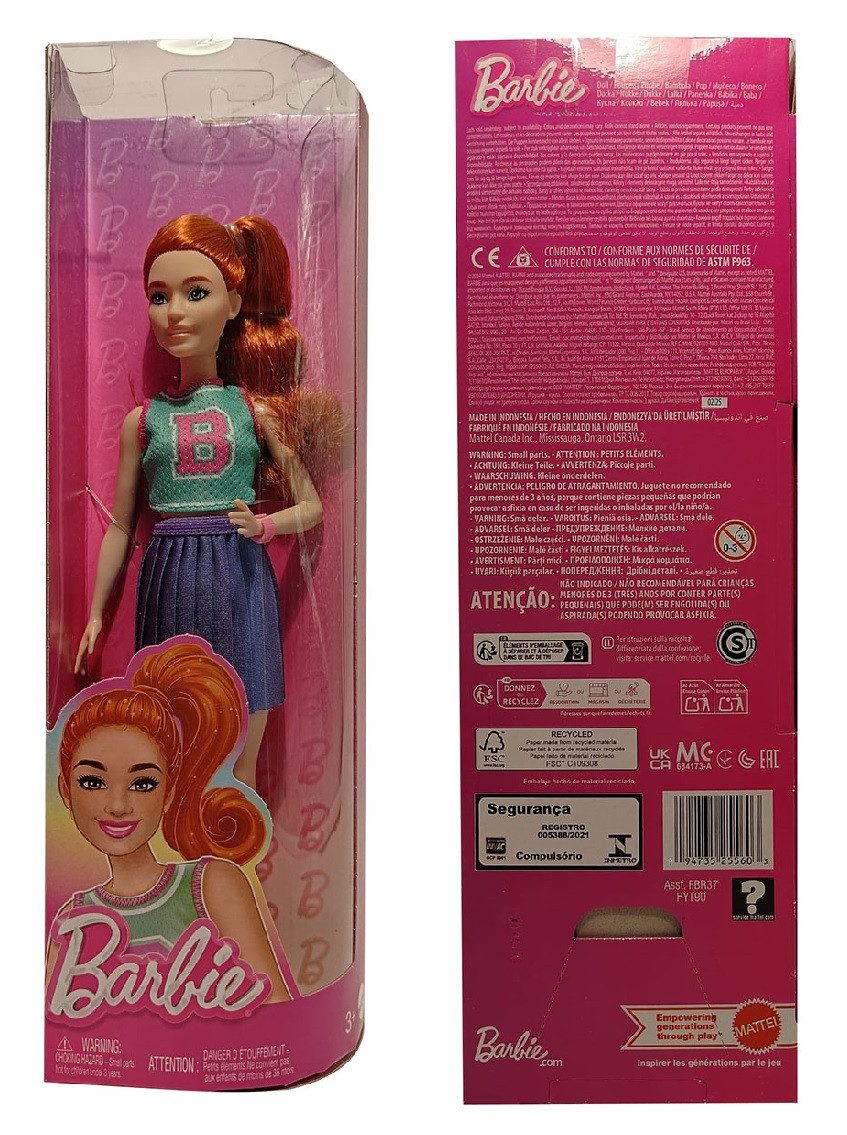 Barbie Stehpuppe Barbie Fashionistas - Puppe mit rotem Haar sportlichem Jersey-Oberteil