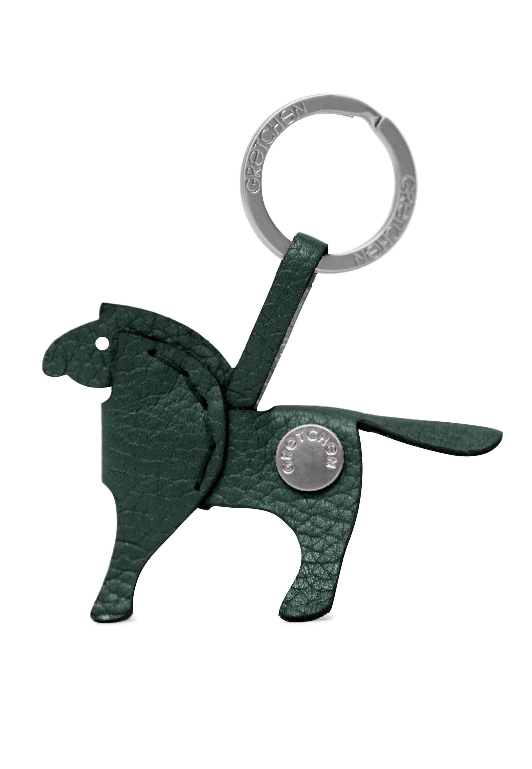 GRETCHEN Schlüsselanhänger Pony Keyring, aus italienischem Kalbsleder dunkelgrün-silberfarben | Schlüsselanhänger