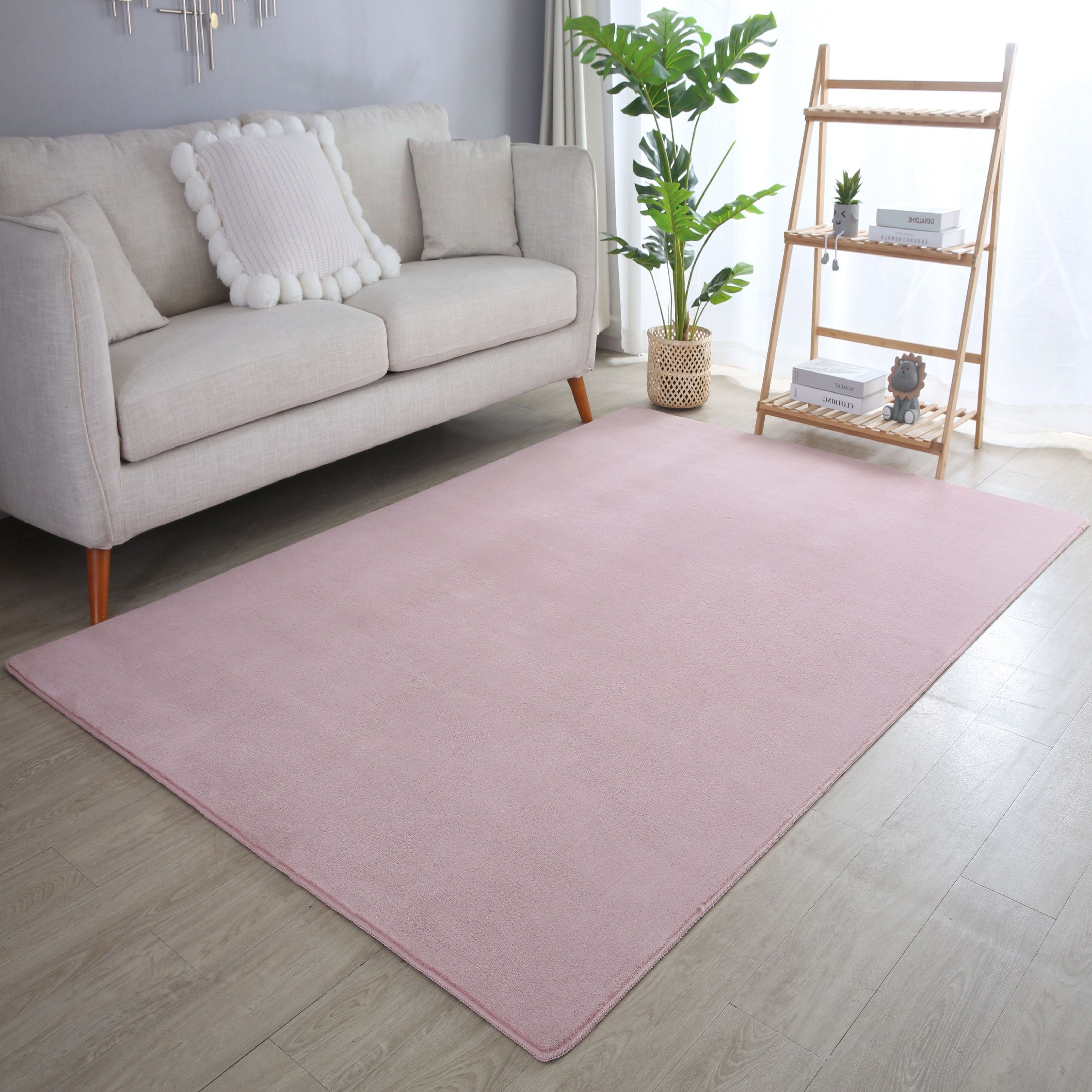 Teppich Unicolor - Einfarbig, Teppium, Läufer, Höhe: 7 mm, Teppich Wohnzimmer Rose